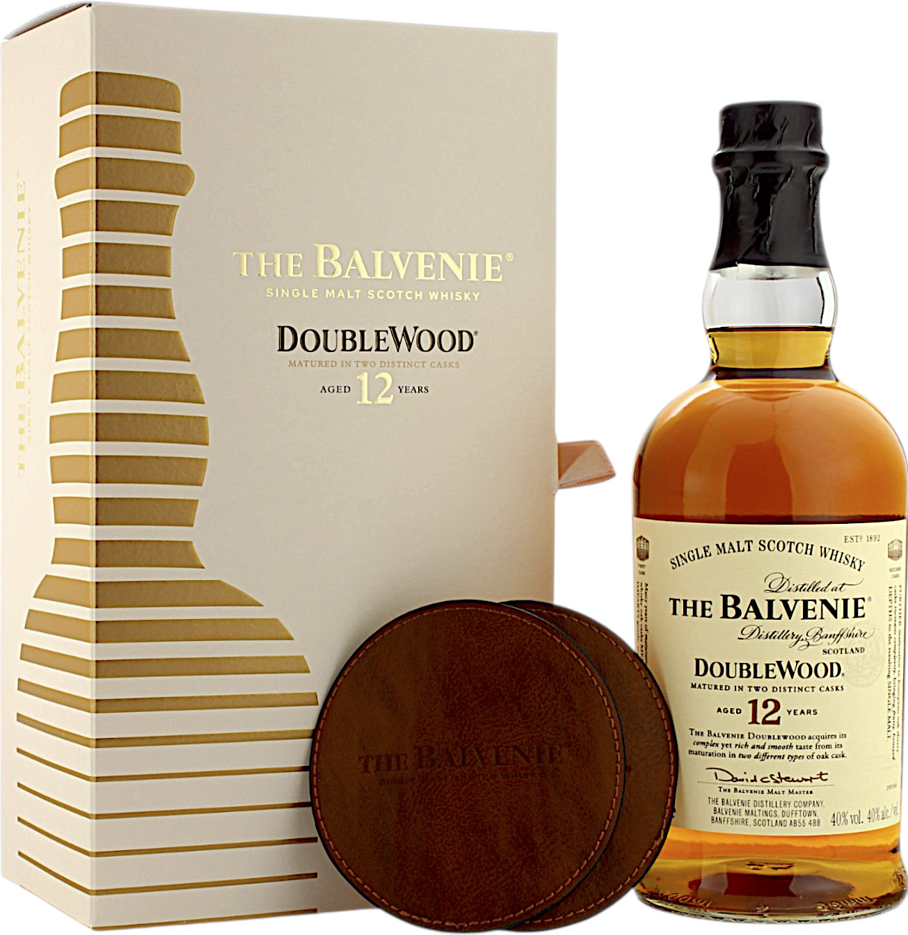 Balvenie Double Wood 12 Jahre Geschenkset mit 2 Untersetzern 40.0% 0,7l
