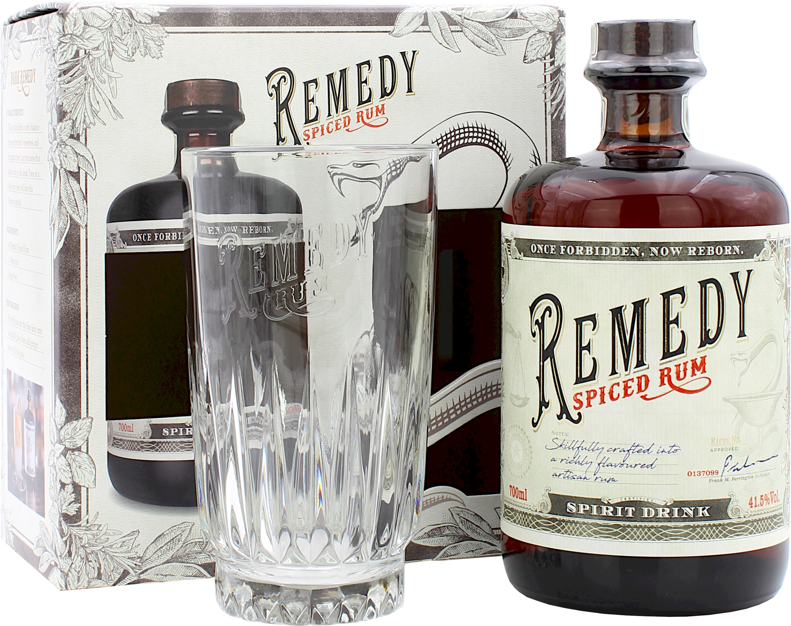 Remedy Spiced Rum Geschenkset mit High Ball Glas 41.5% 0,7l