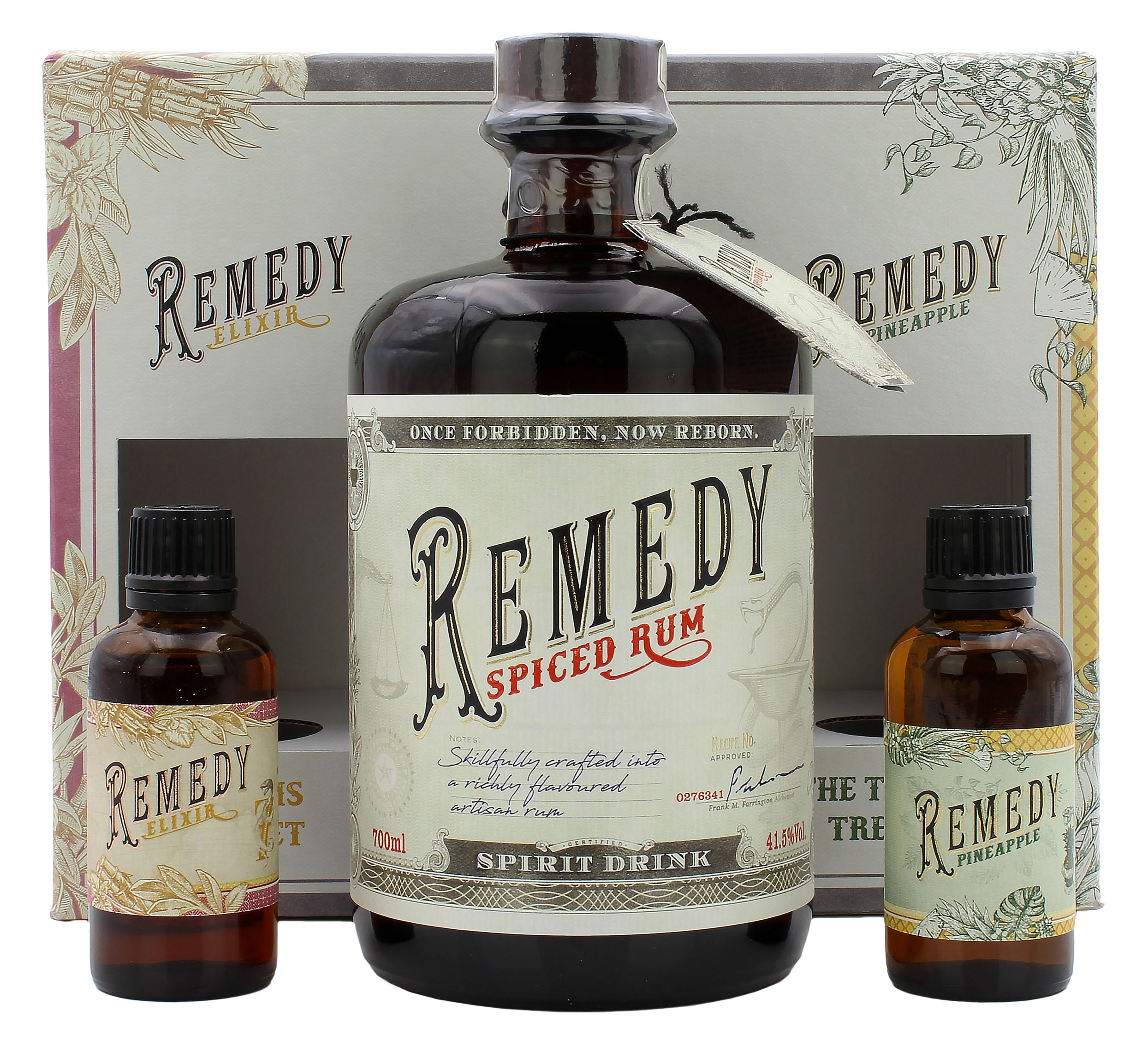 Remedy Spiced Rum Geschenkset mit 50ml Miniatur vom Elixir / Pineapple 40.9% 0,8l