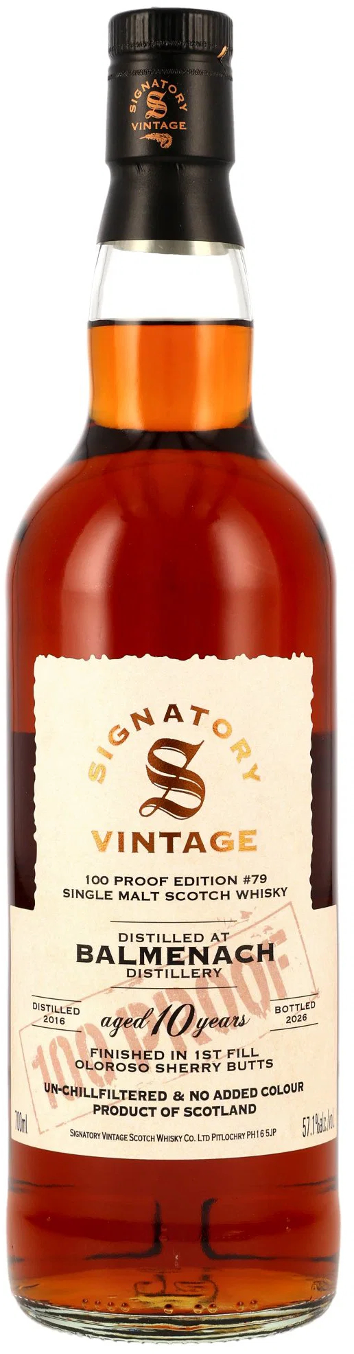 Balmenach 10 Jahre 2016/2026 1st Fill Oloroso Sherry Butts Finish Signatory 100 Proof Edition #79 57.1% 0,7l