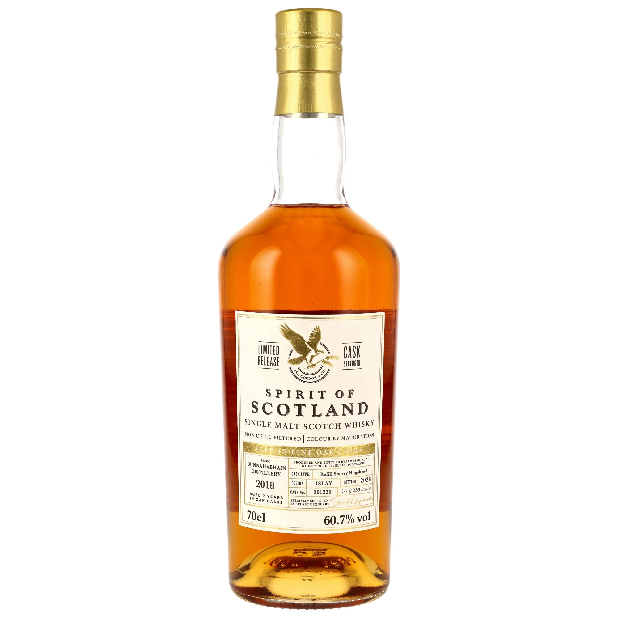Bunnahabhain 7 Jahre 2018/2026 Refill Sherry Hogshead #201225 G&M Spirit of Scotland 60.7% 0,7l