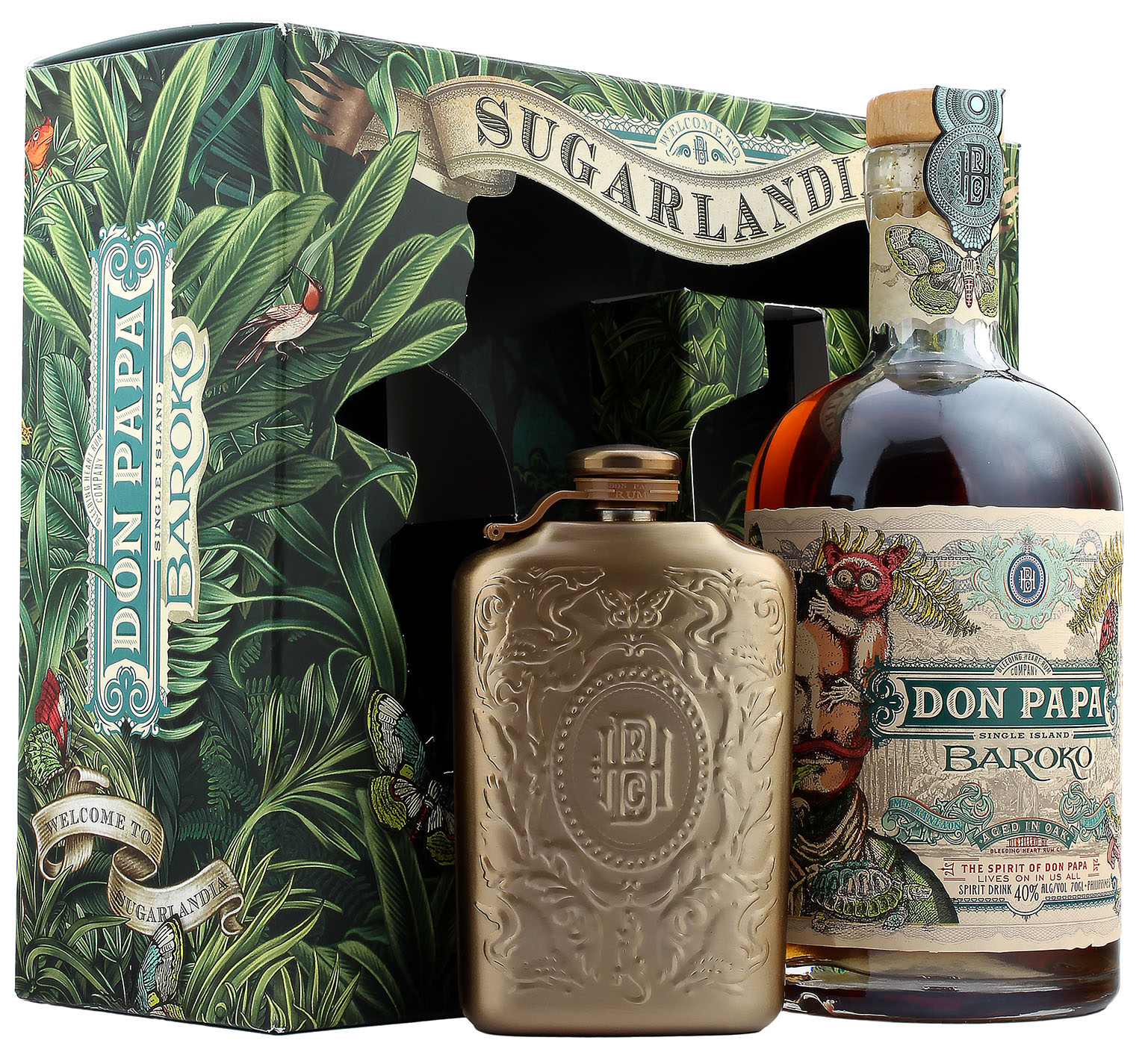 Don Papa Rum Baroko Geschenkset mit Hip Flask 40.0% 0,7l