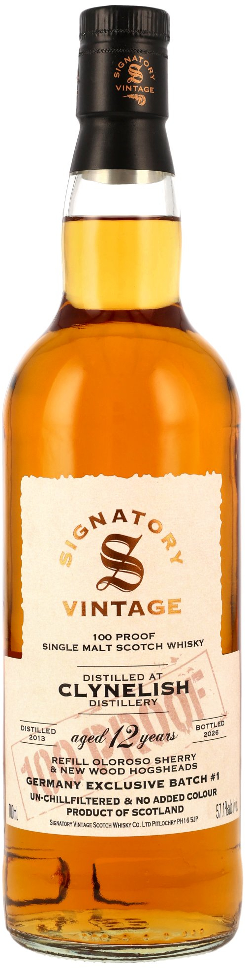 Clynelish 12 Jahre 2013/2026 Oloroso & New Wood Signatory 100 Proof Germany Edition #1 57.1% 0,7l