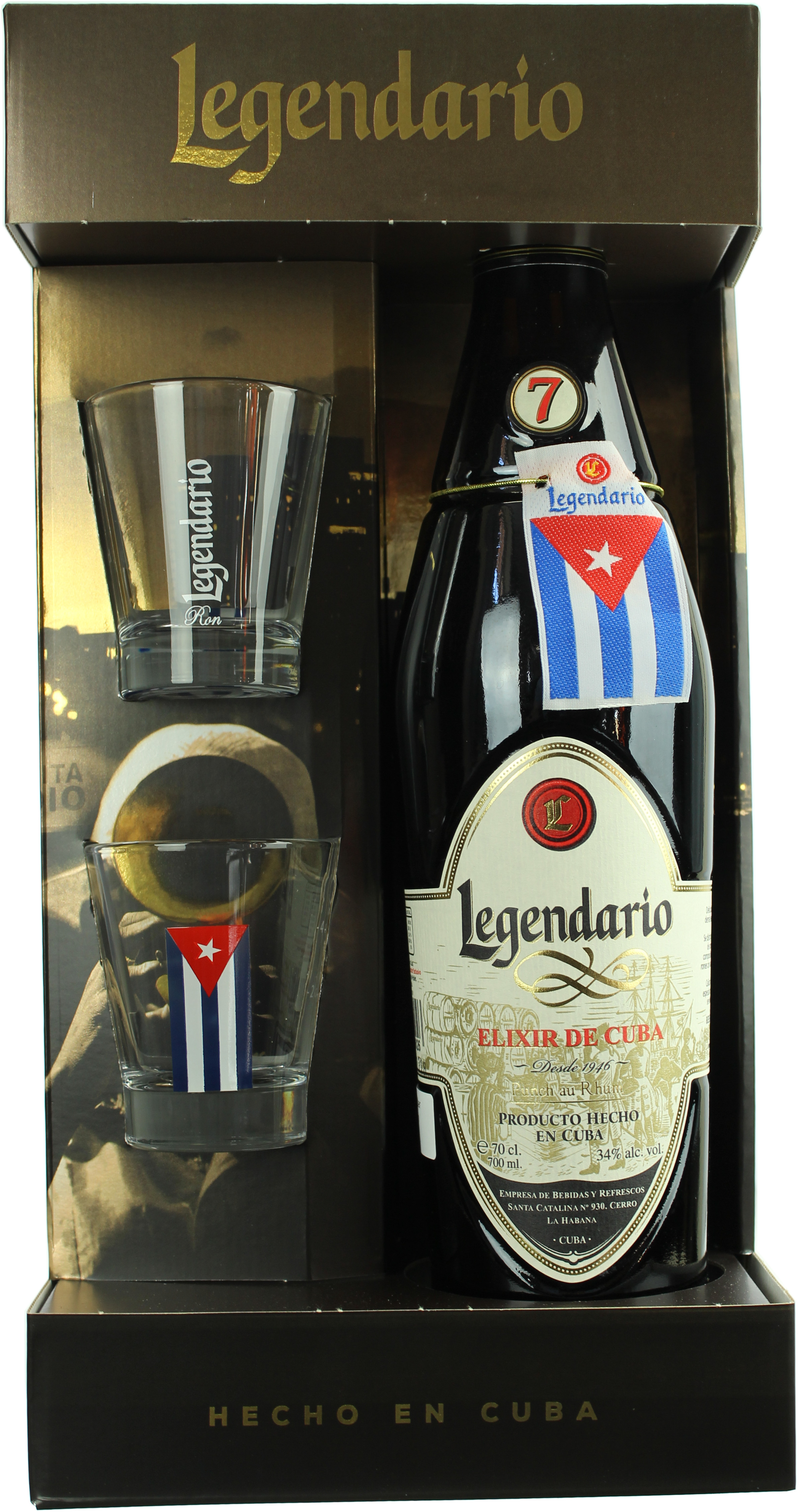 Legendario Elixir de Cuba Geschenkset mit zwei Gläsern 34% 0,7l