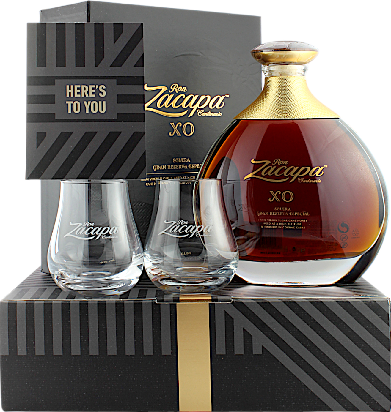 Ron Zacapa XO Rum Geschenkset mit 2 Gläsern und Grußkarte 40.0% 0,7l