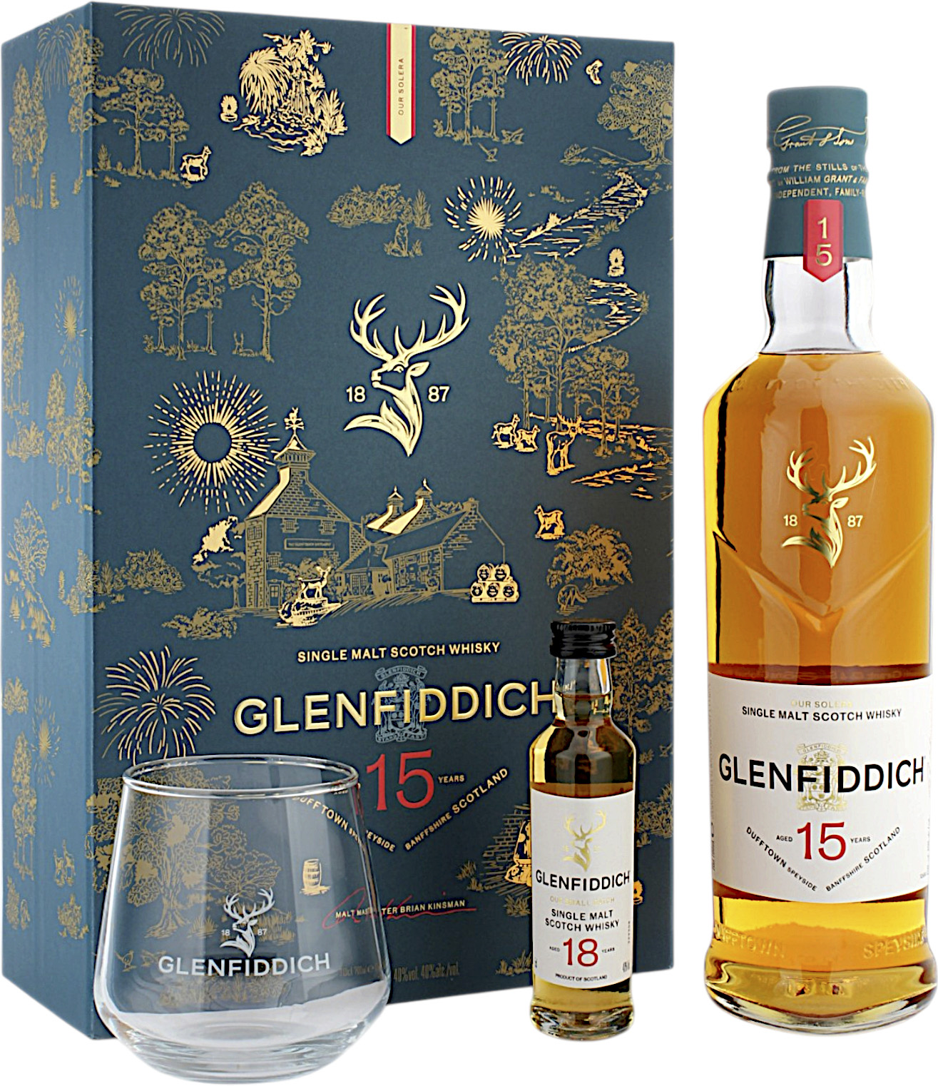 Glenfiddich 15 Jahre Limited Design Geschenkset mit Tumbler und Miniatur 18 Jahre 40.0% 0,75l