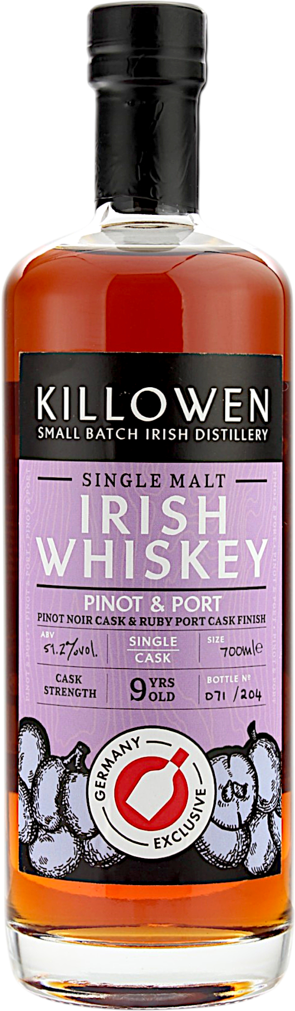 Killowen 9 Jahre Irish Single Malt Pinot & Port Single Cask 51.2% 0,7l