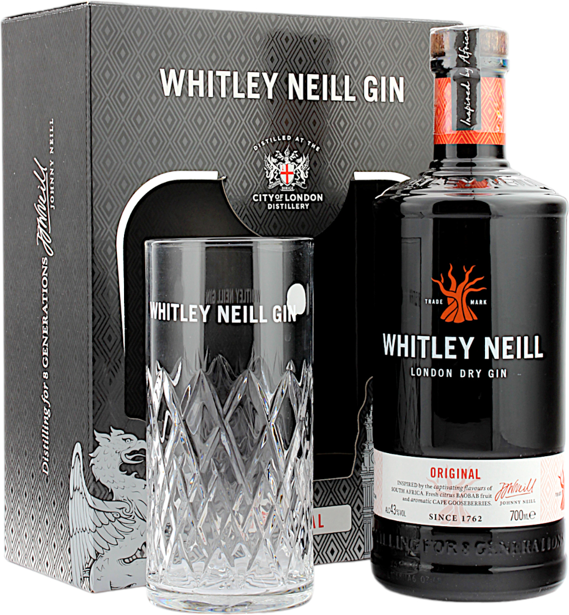 Whitley Neill Original London Dry Gin Geschenkset mit einem Glas 43.0% 0,7l