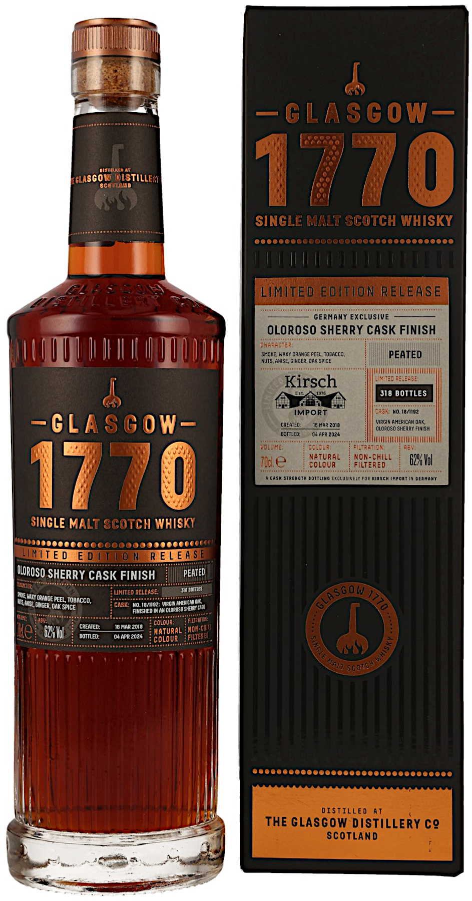 1770 Glasgow Distillery 6 Jahre 2018/2024 Oloroso Sherry Cask Finish 62.0% 0,7l