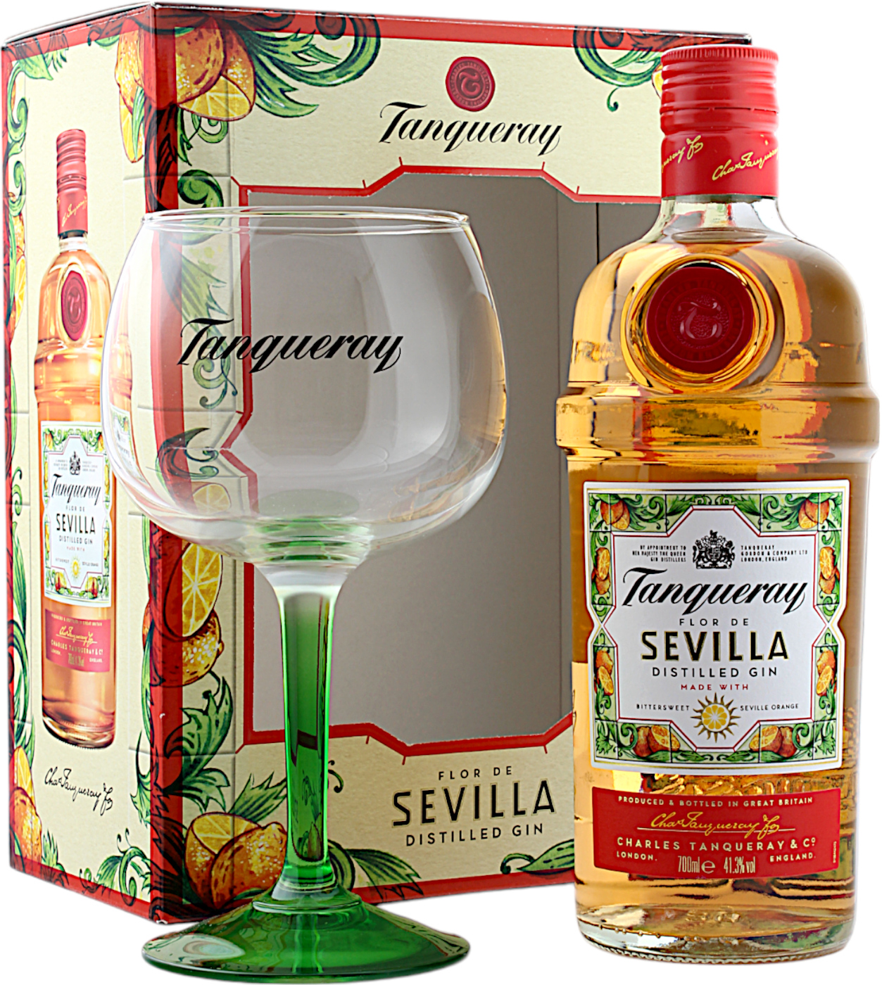 Tanqueray Flor de Sevilla Geschenkset mit Glas 41.3% 0,7l