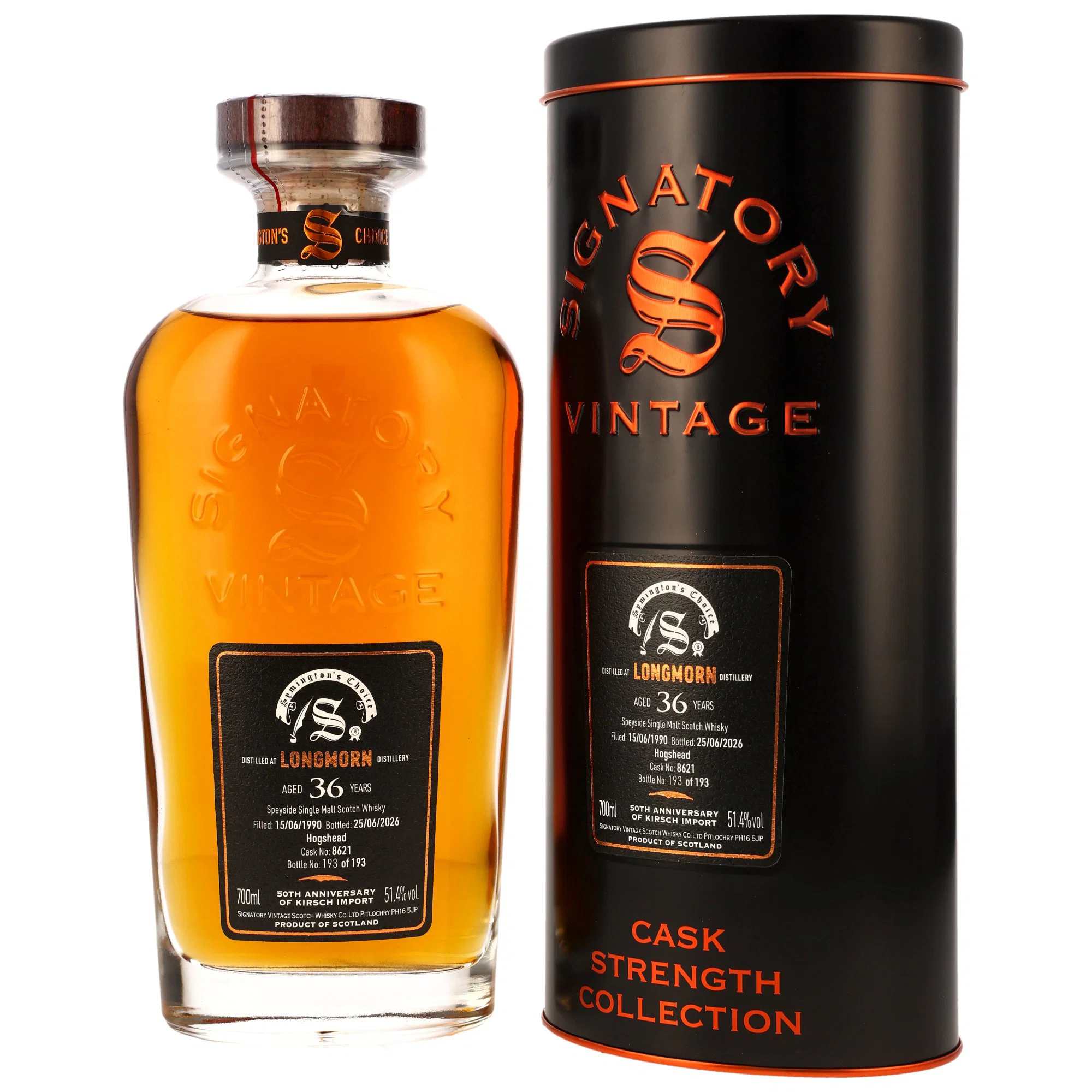 Longmorn 36 Jahre 1990/2026 Hogshead #8621 Signatory Symingtons Choice 50th Anniversary Kirsch Import 51.4% 0,7l