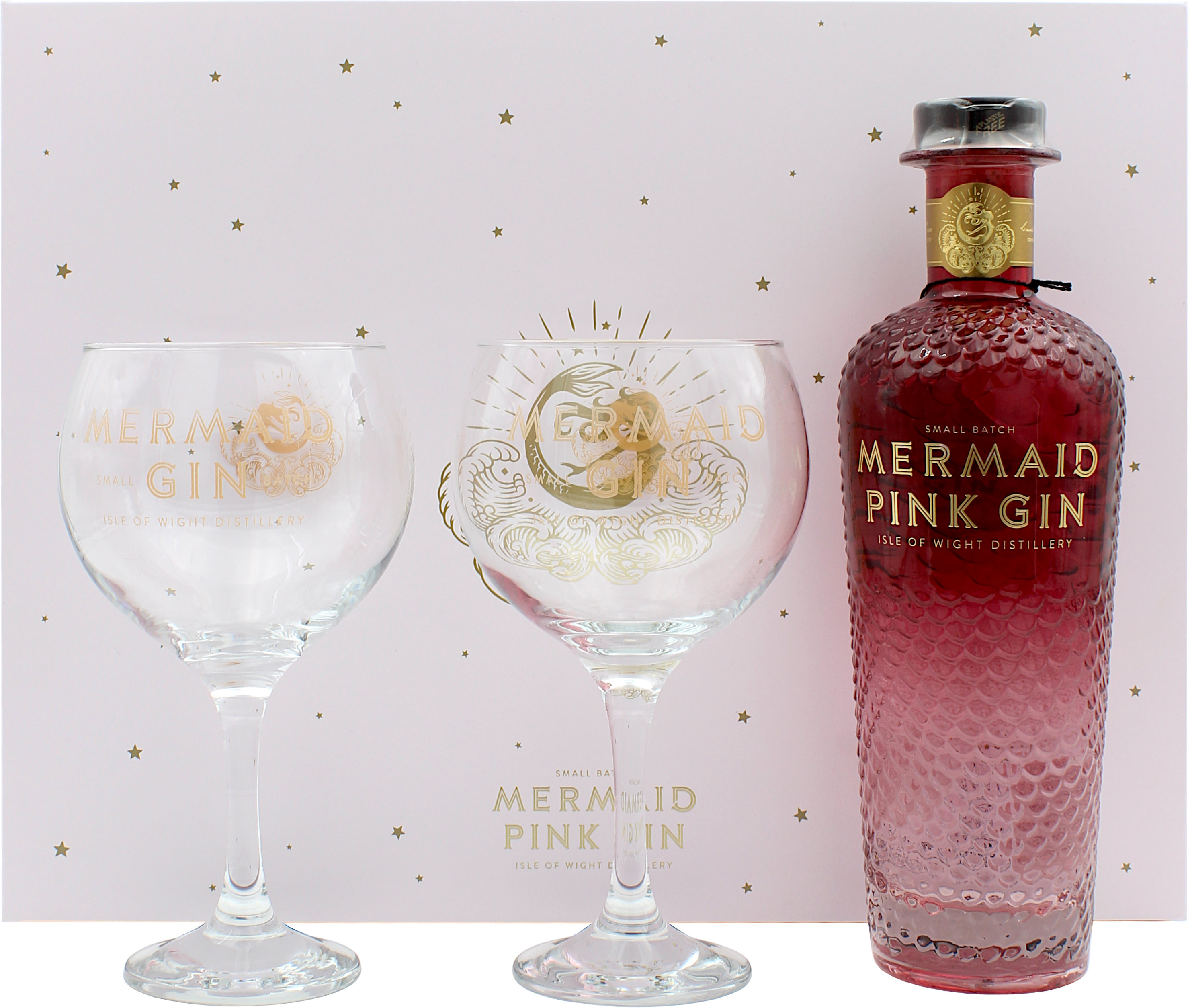 Mermaid Pink Gin Isle of Wight Geschenkset mit 2 Copa Gläsern 38.0% 0,7l