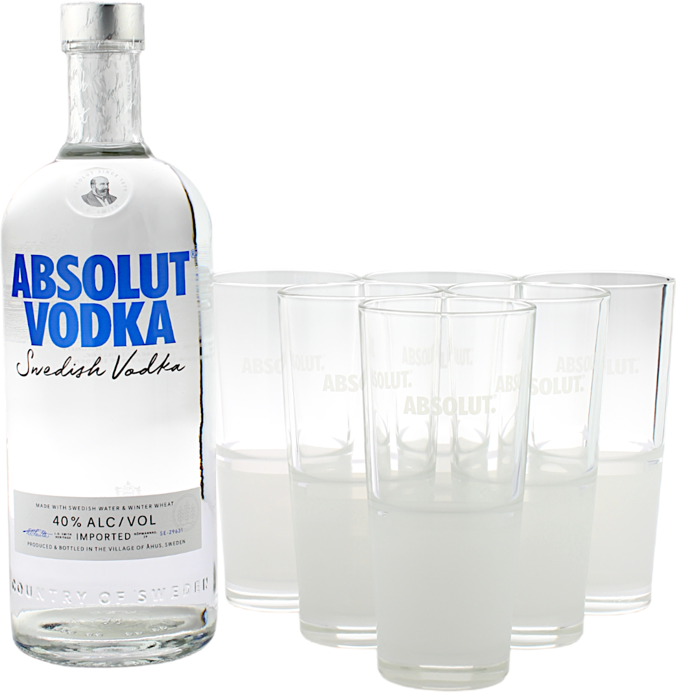 Absolut Vodka im Geschenkset mit 6 Frozen Gläser 40.0% 1 Liter