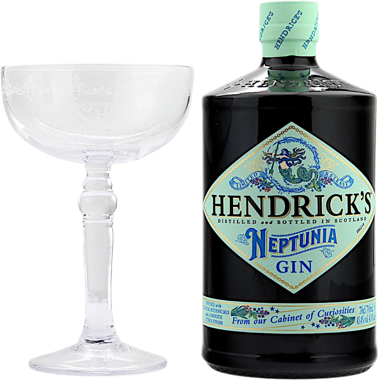 Hendricks Neptunia Gin Limited Release Geschenkset mit Coupette Glas 43.4% 0,7l