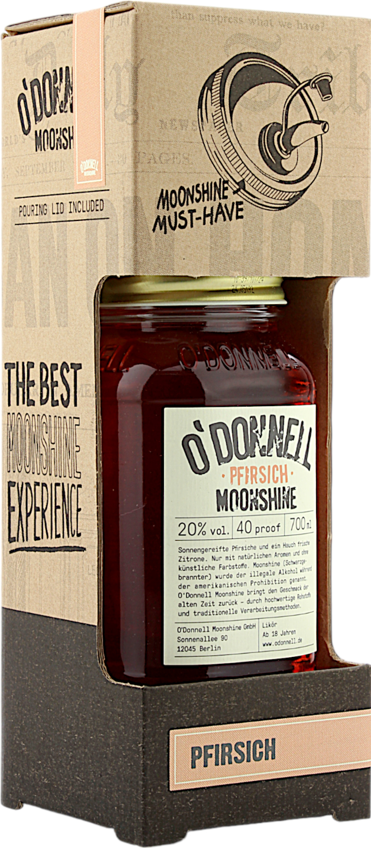 Kombi O'Donnell Moonshine Pfirsich mit Ausgießer 20.0% 0,7l