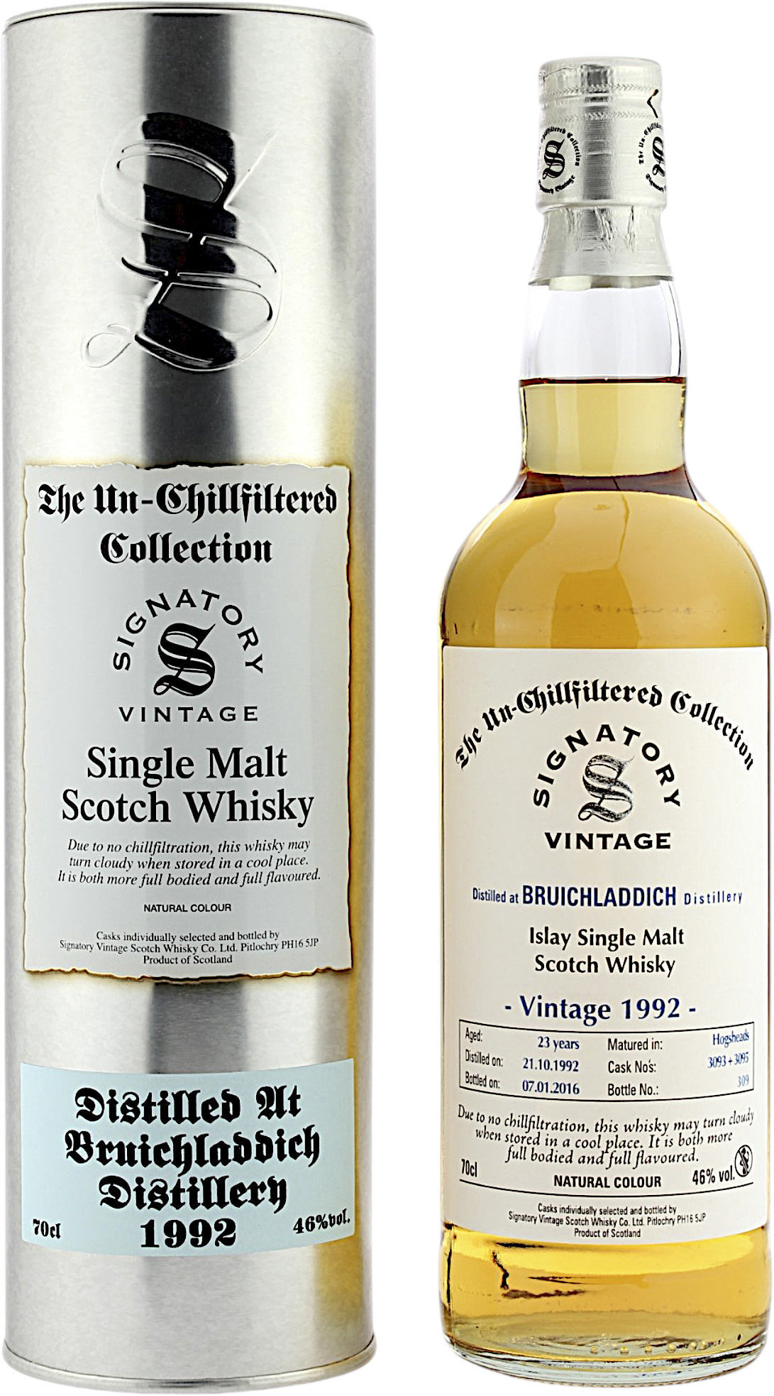 Bruichladdich 23 Jahre 1992/2016 Signatory Vintage Un-Chillfiltered Collection 46.0% 0,7l