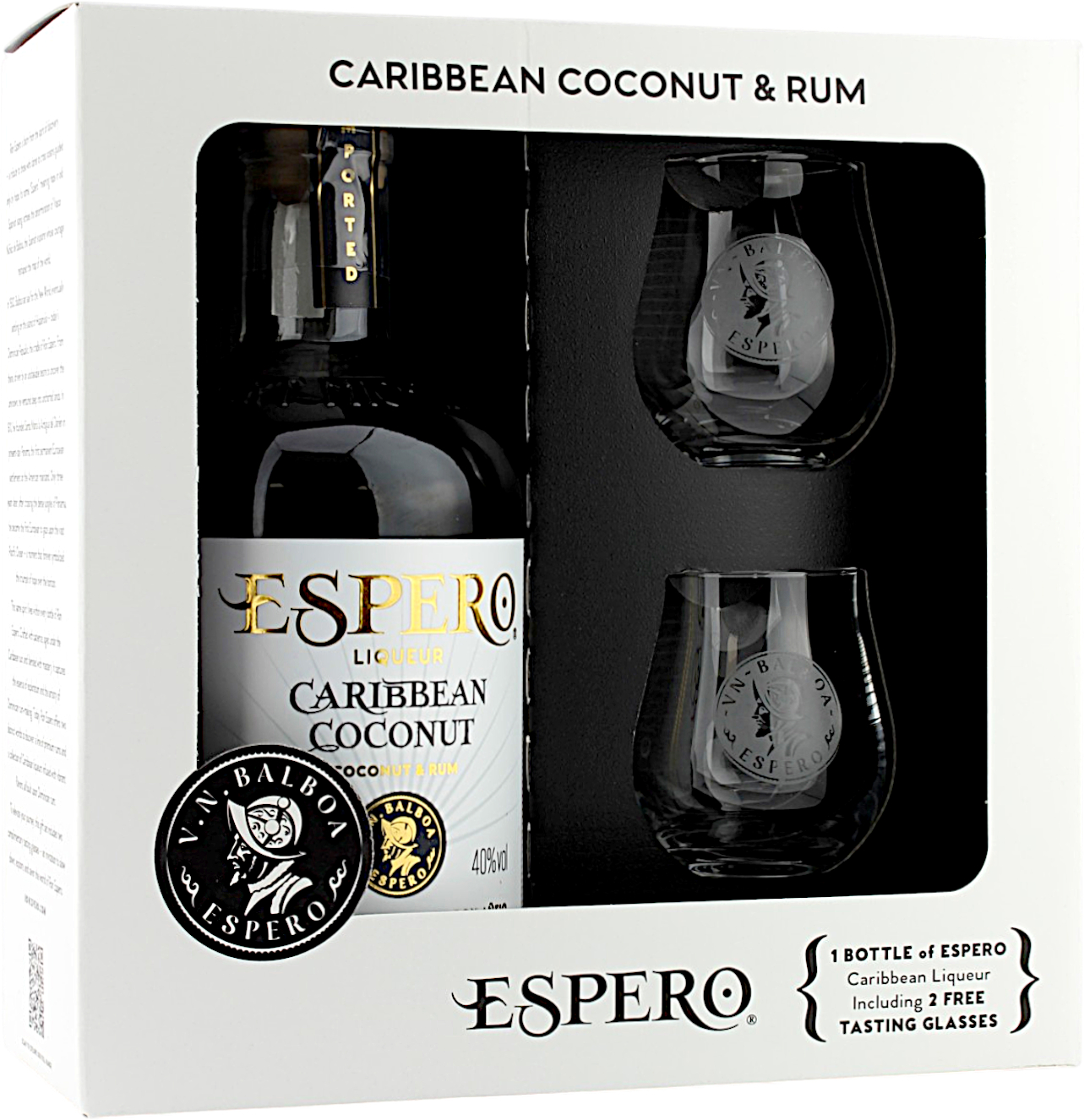 Ron Espero Coconut & Rum Liqueur Geschenkset mit 2 Gläser 40.0% 0,7l