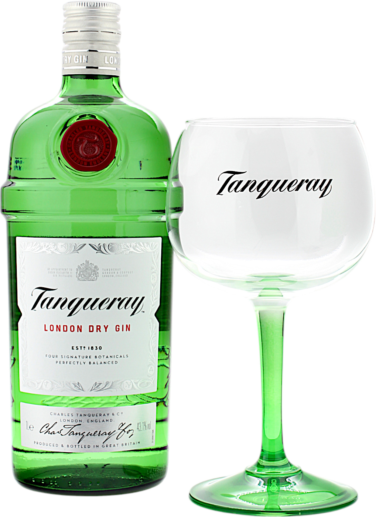 Tanqueray London Dry Gin Geschenkset mit Gratis Glas 43.1% 1 Liter Tanqueray London Dry Gin Geschenkset mit Gratis Glas 43.1% 1 Liter