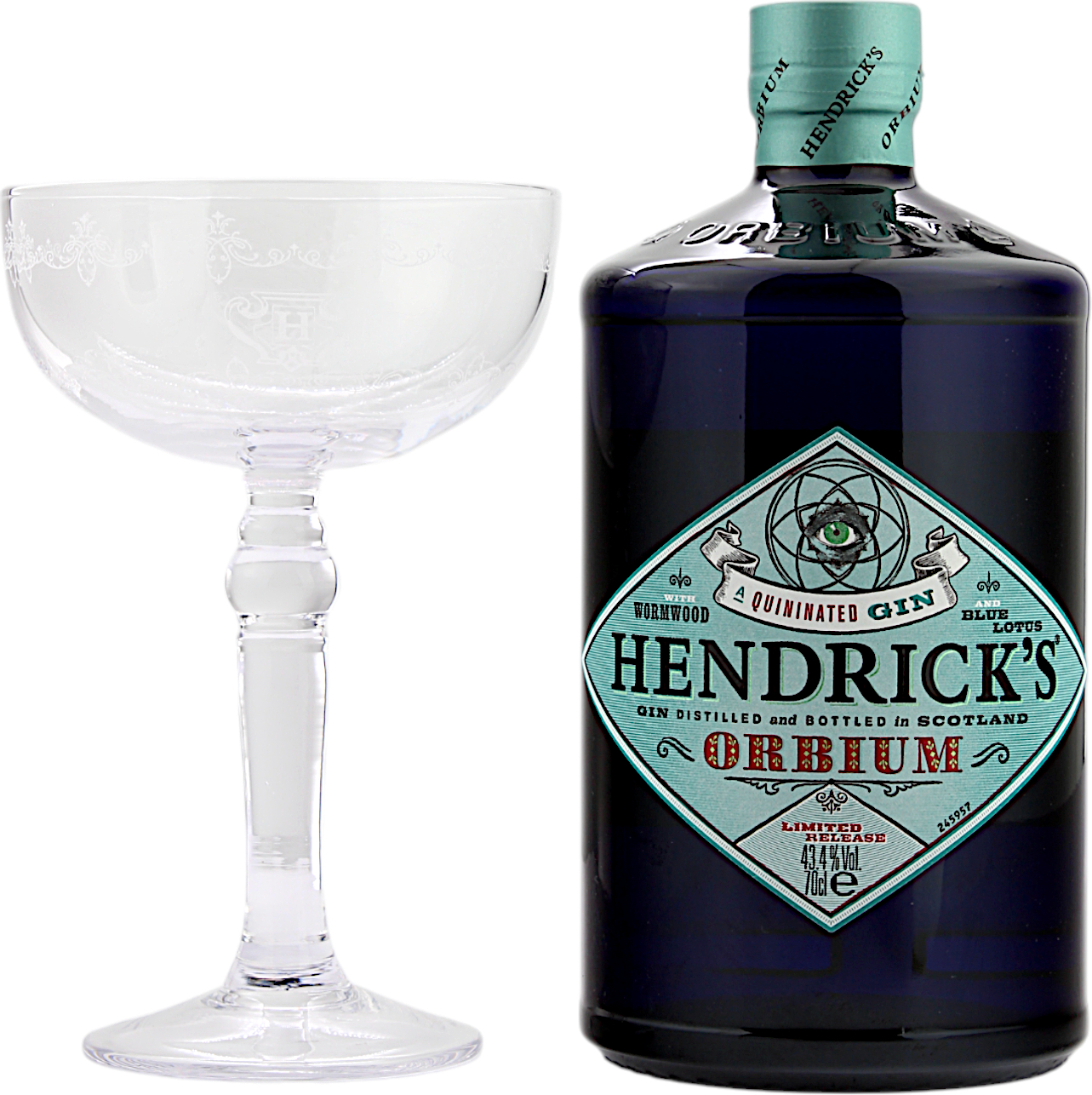 Hendricks Gin Orbium Limited Edition Geschenkset mit Coupette Glas 43.4% 0,7l