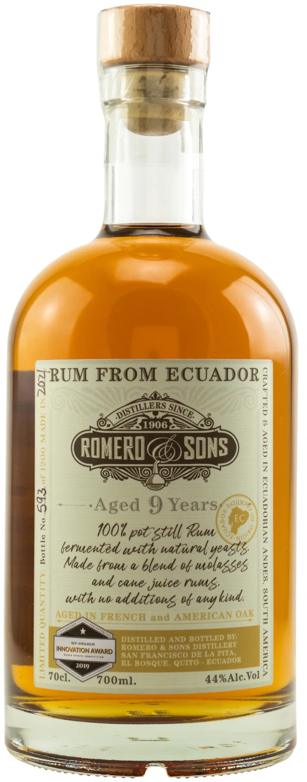 Romero & Sons 9 Jahre Ecuador Rum 44.0% 0,7l