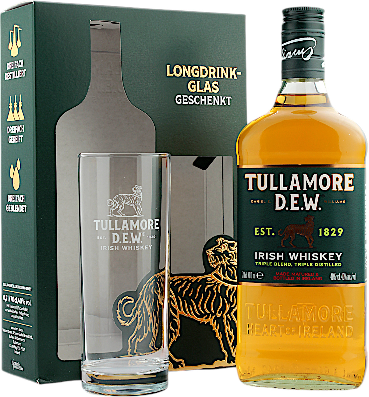 Ohne Umverpackung Tullamore Dew Geschenkset mit Longdrink Glas 40.0% 0,7l