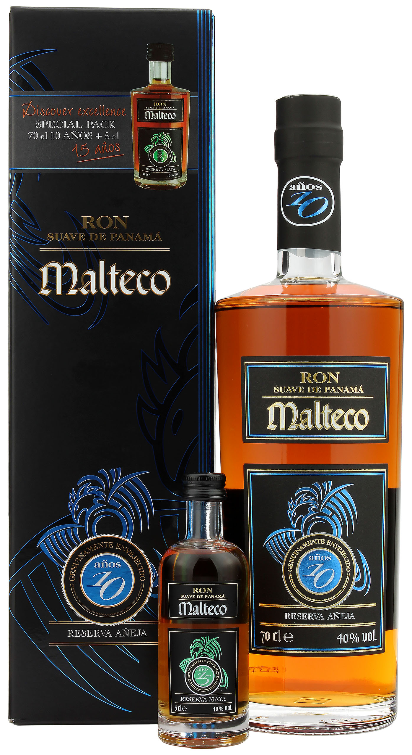 Ron Malteco 10 Jahre Geschenkset mit Miniatur Ron Malteco 15 Jahre 40.0% 0,75l
