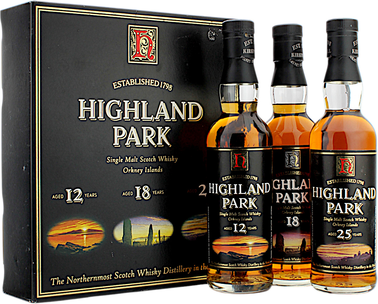 Highland Park Tasting-Set altes Design 12/18/25 Jahre 44.5% 0,99l