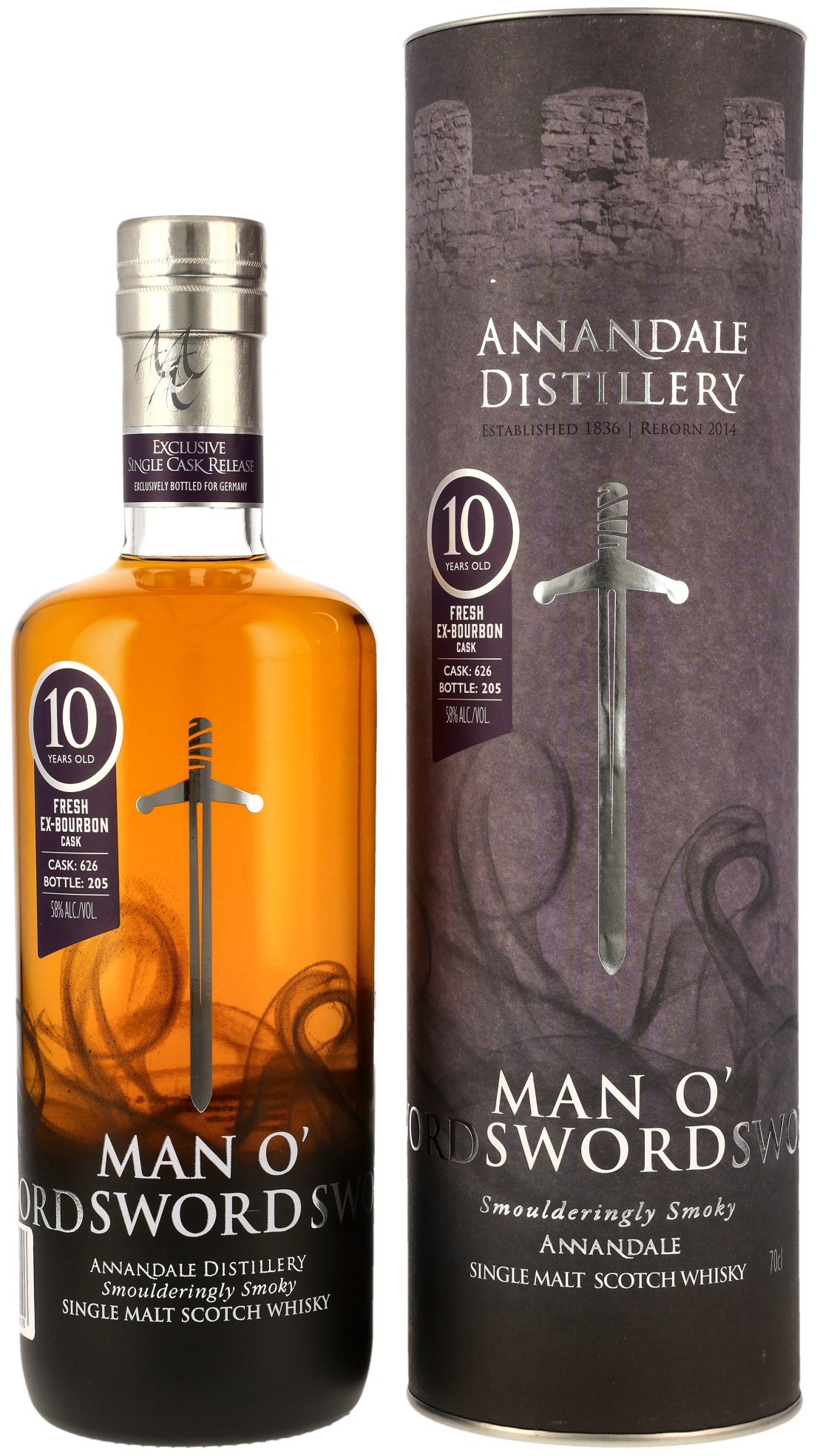 Annandale 10 Jahre Man O'Sword - Fresh Bourbon Cask #626 58.0% 0,7l