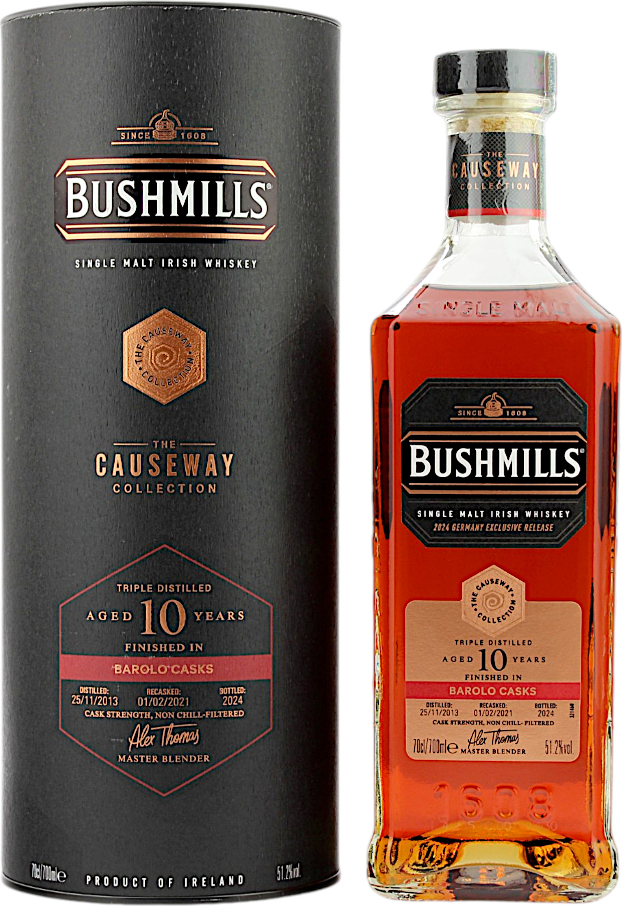 Bushmills 10 Jahre 2013/2024 Barolo Cask Finish Causeway Collection 51.2% 0,7l