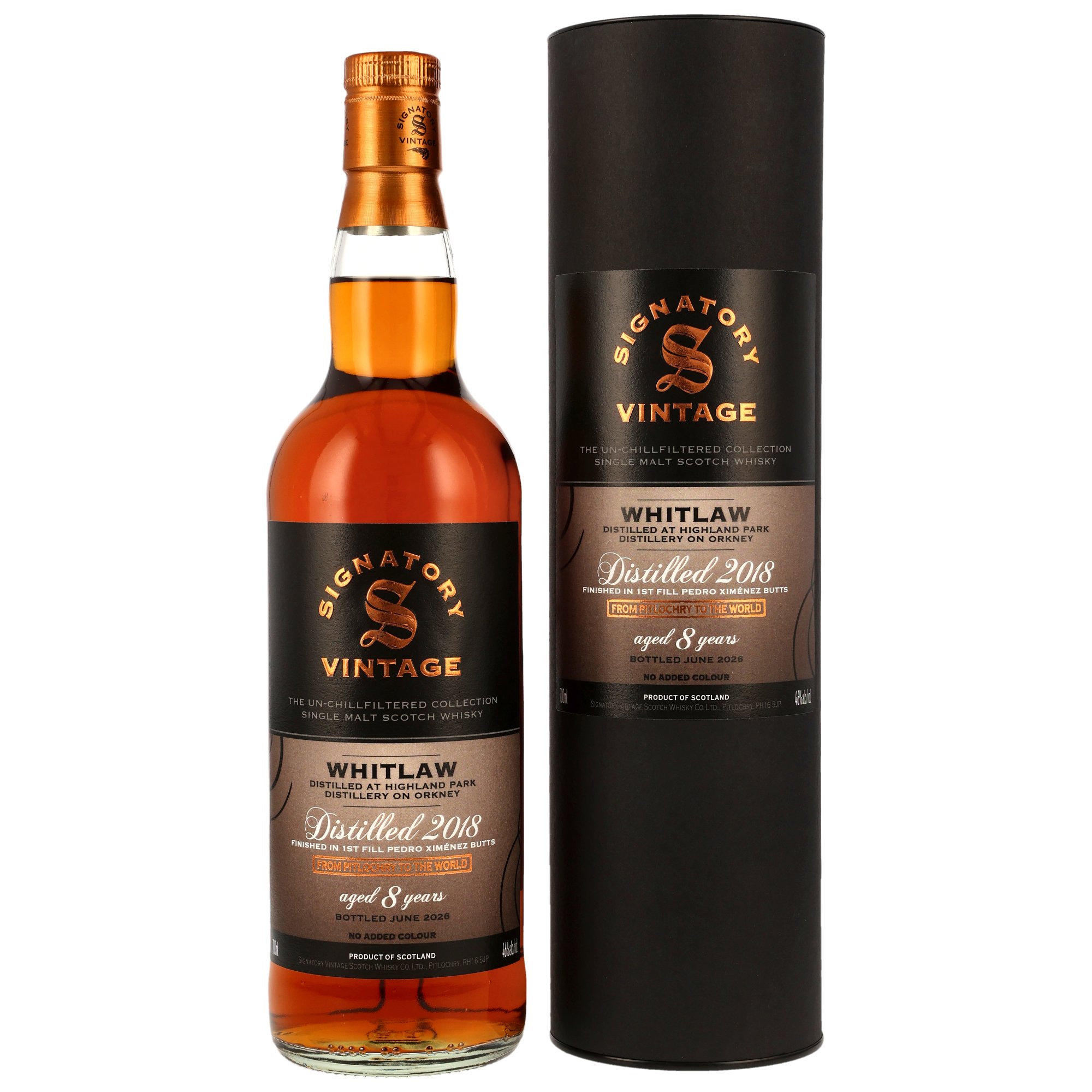 Whitlaw 8 Jahre 2018/2026 1st Fill PX Sherry Butts Finish Signatory Vintage Un-Chillfiltered Collection 46.0% 0,7l