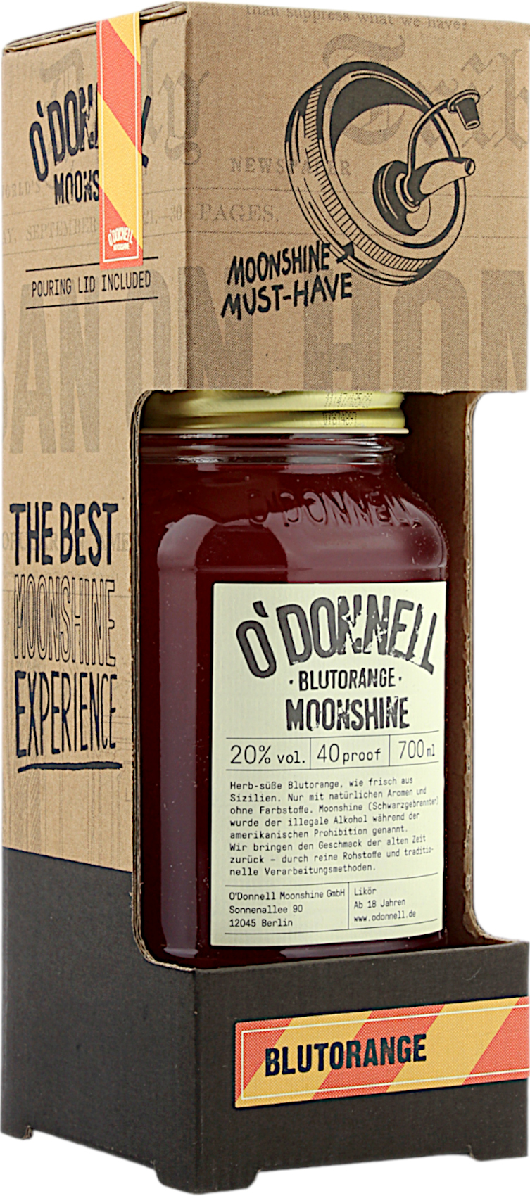 Kombi O'Donnell Moonshine Blutorange mit Ausgießer 20.0% 0,7l