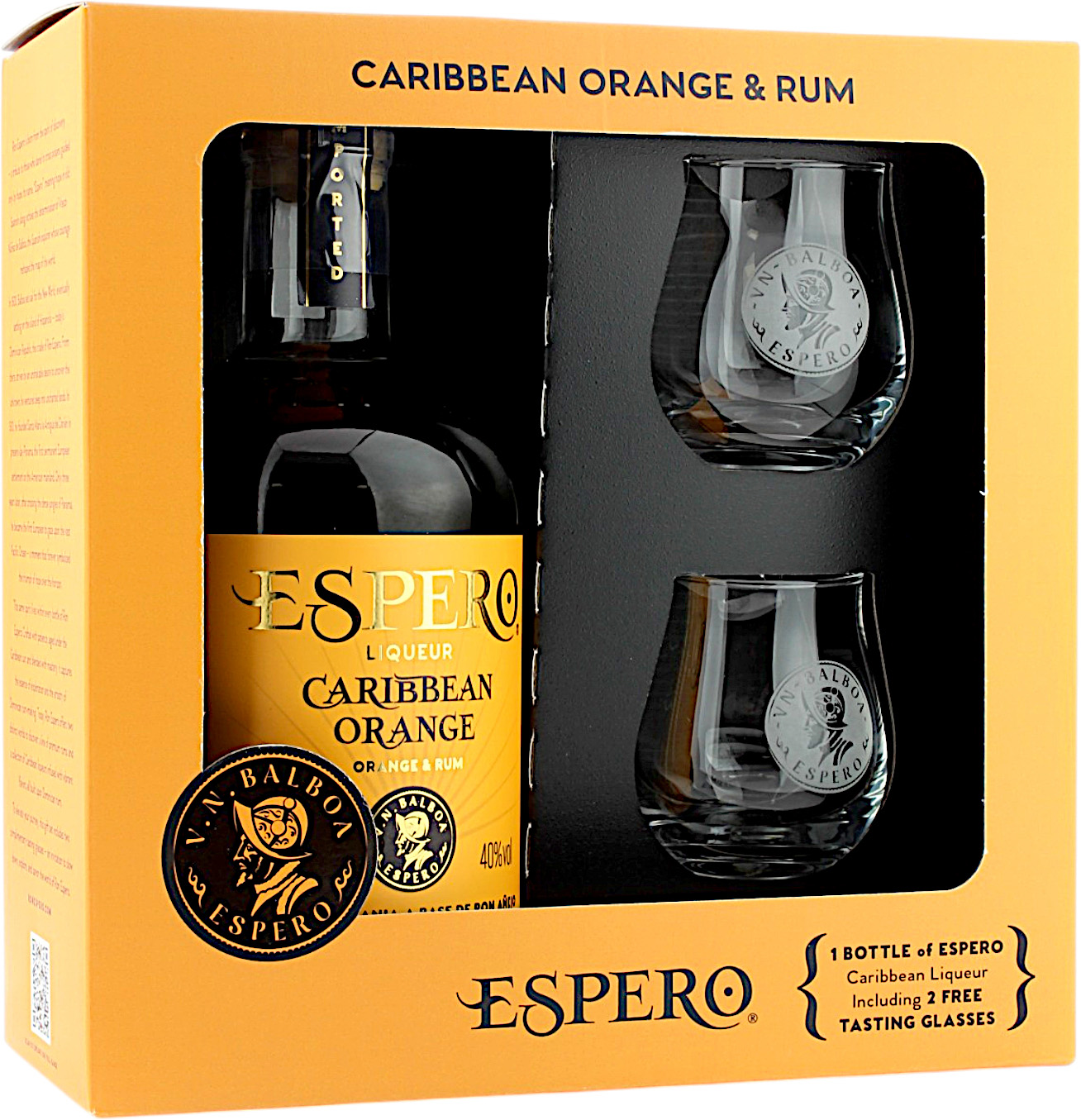 Ron Espero Caribbean Orange & Rum Liqueur Geschenkset mit 2 Gläser 40.0% 0,7l