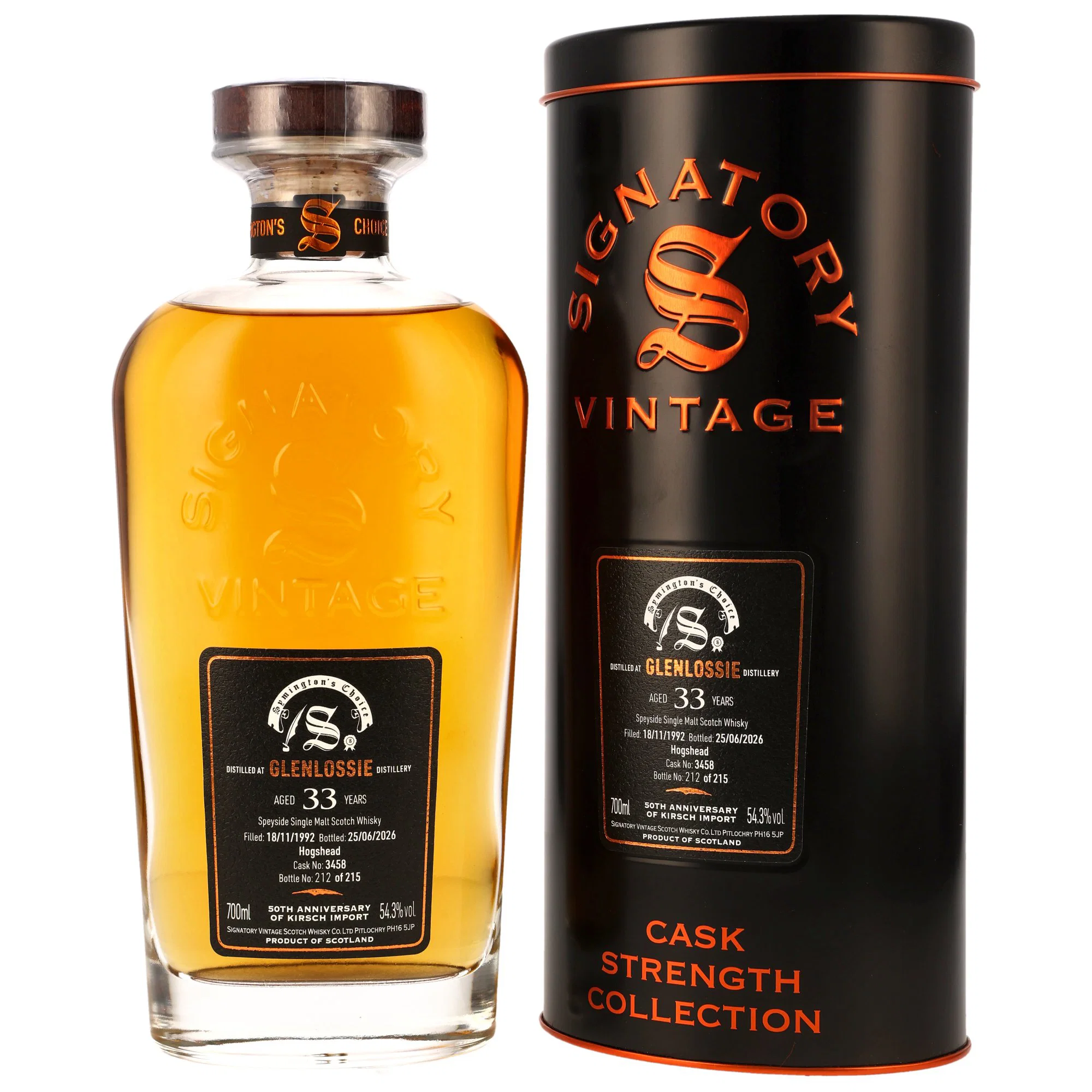 Glenlossie 33 Jahre 1992/2026 Hogshead #3458 Signatory Symingtons Choice 50th Anniversary Kirsch Import 54.3% 0,7l
