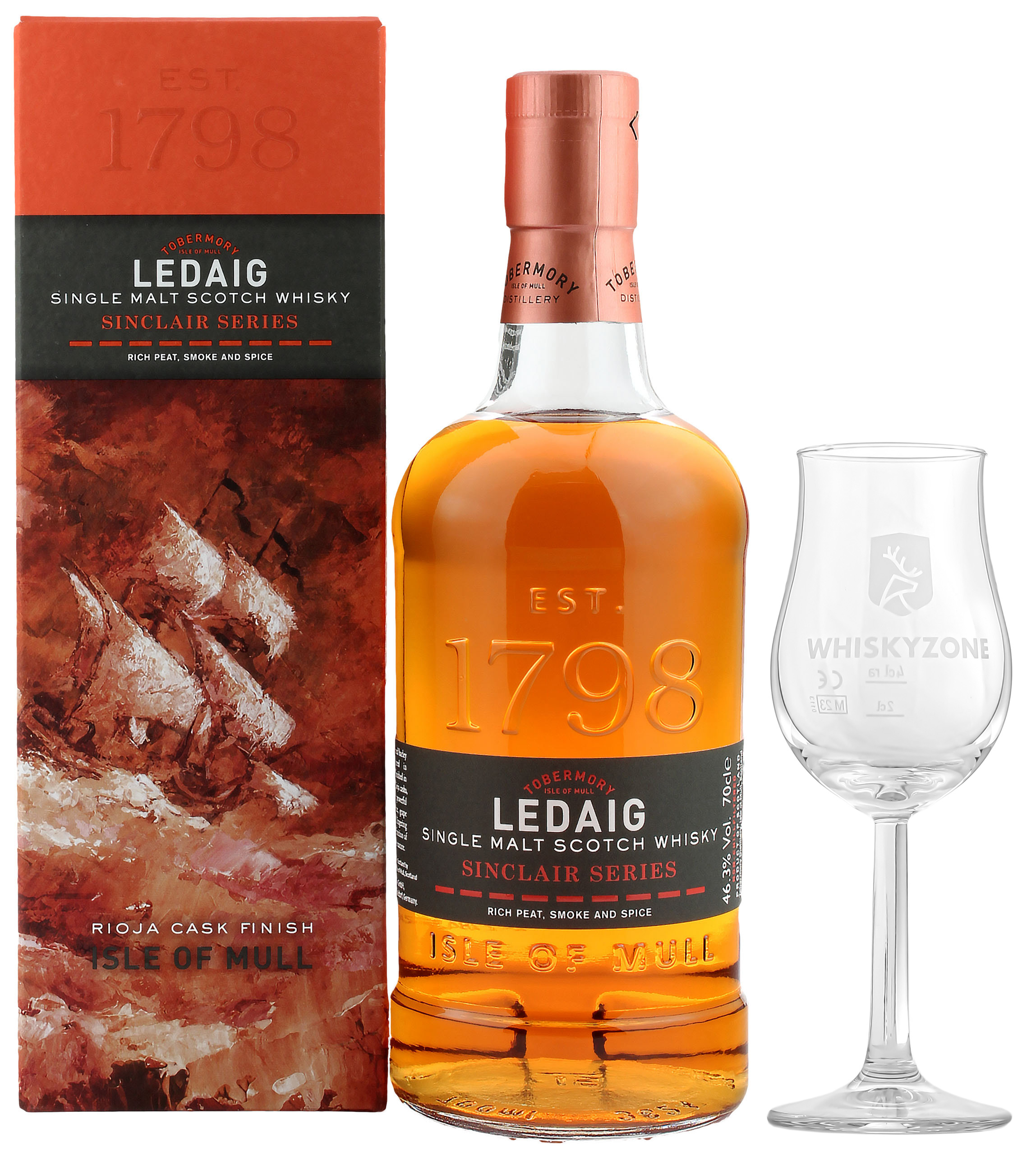 Whiskyzone Club: Mitgliedsabfüllung mit Glas - Ledaig Rioja Cask Finish Sinclair Series 46.3% 0,7l
