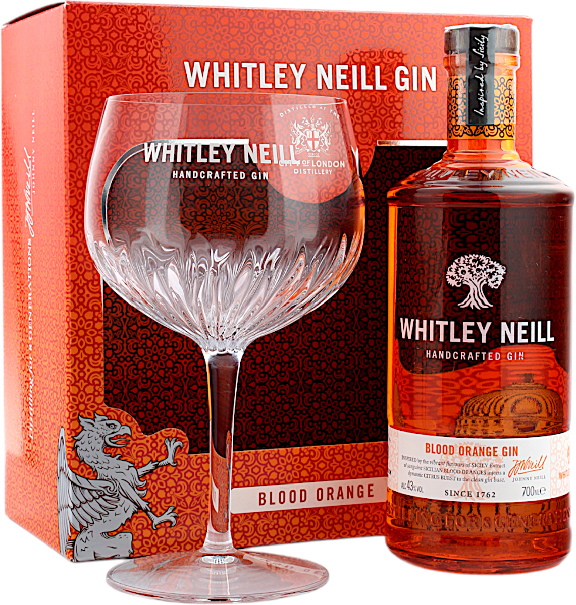 Whitley Neill Blood Orange Gin Geschenkset mit Ballonglas 43.0% 0,7l