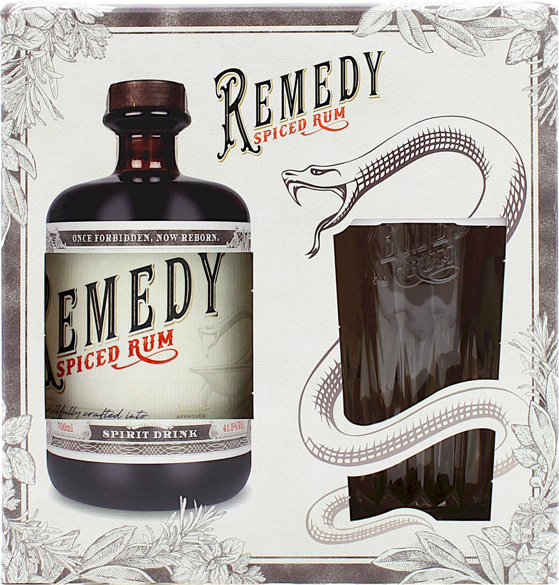 Remedy Spiced Rum Geschenkset mit High Ball Glas 41.5% 0,7l