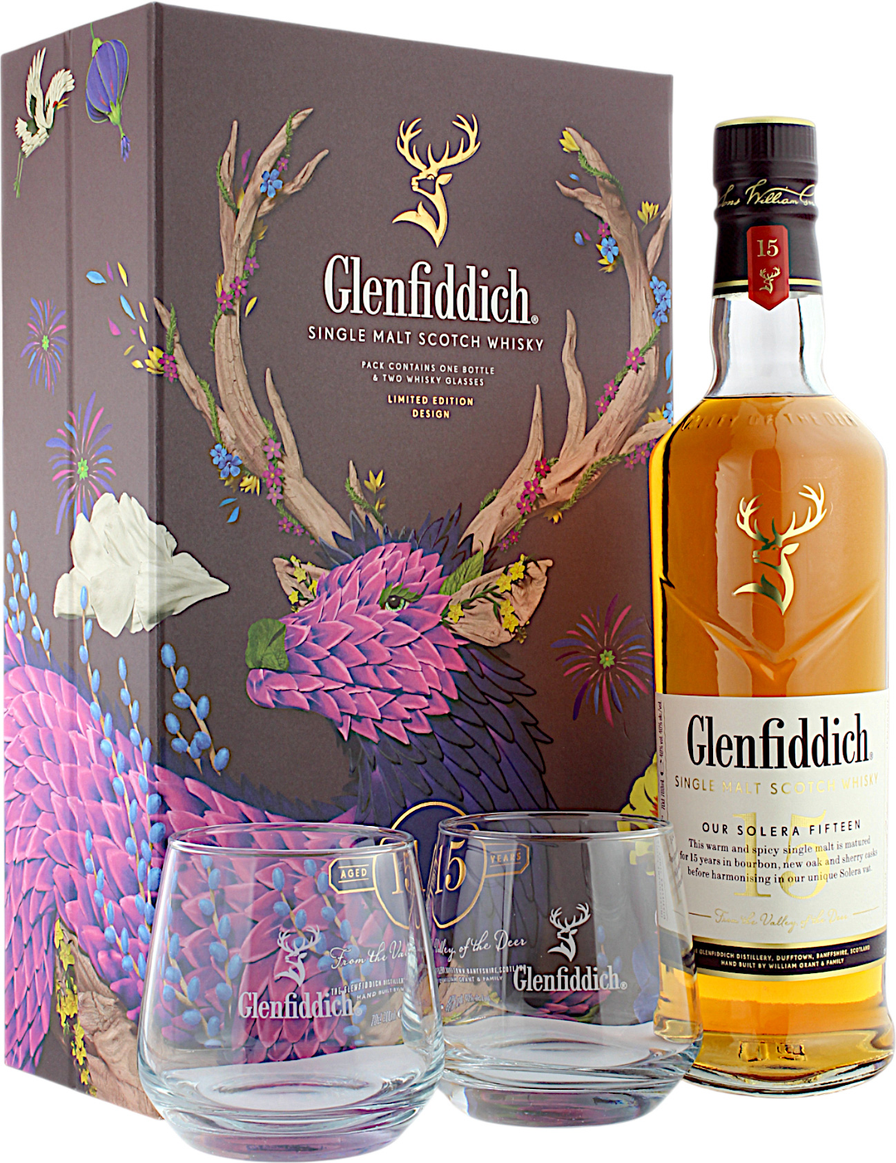 Glenfiddich 15 Jahre Geschenkset mit 2 Gläser 40.0% 0,7l