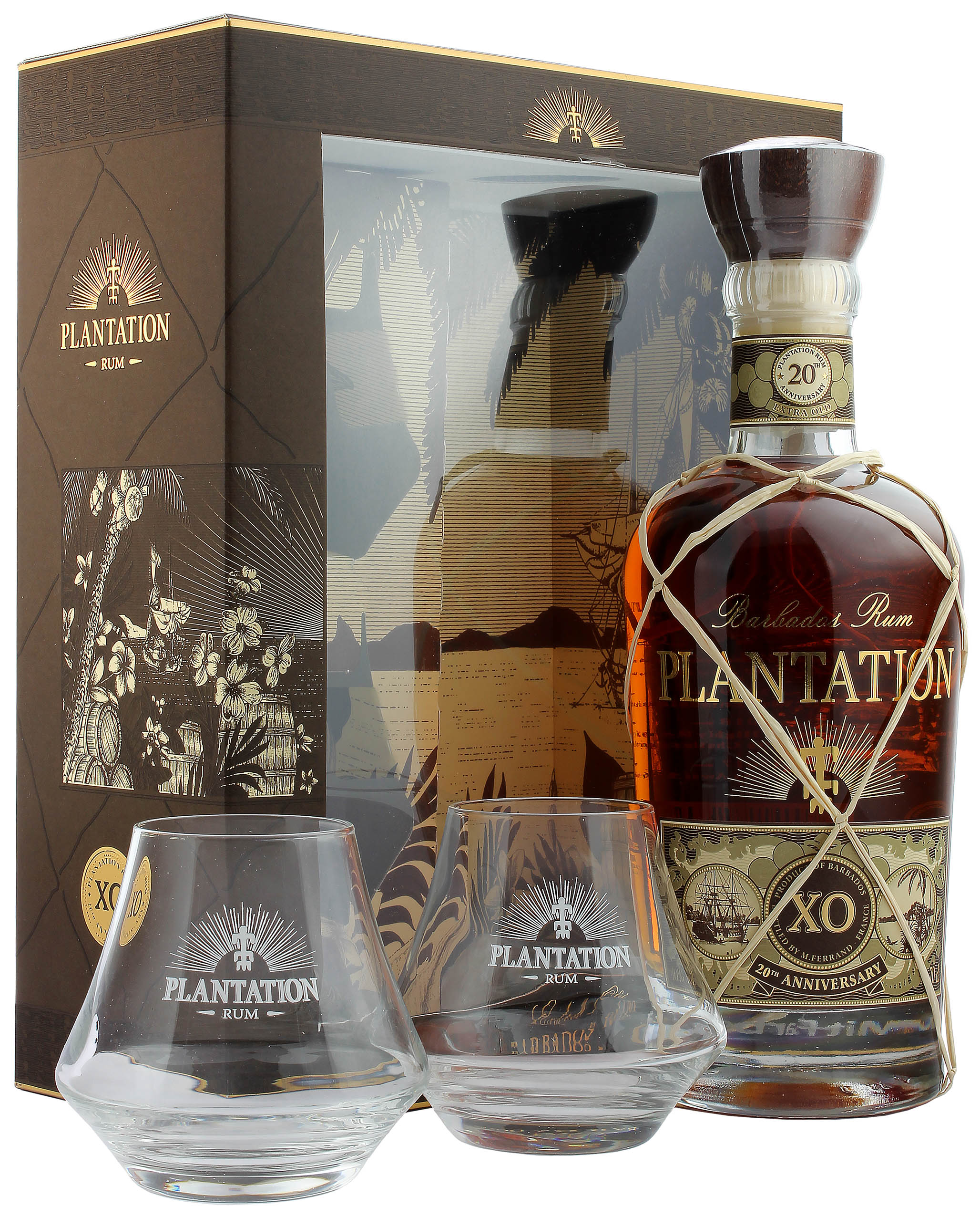 Plantation Barbados X.O. Rum 20th Anniversary Geschenkset mit 2 Tumbler 40.0% 0,7l