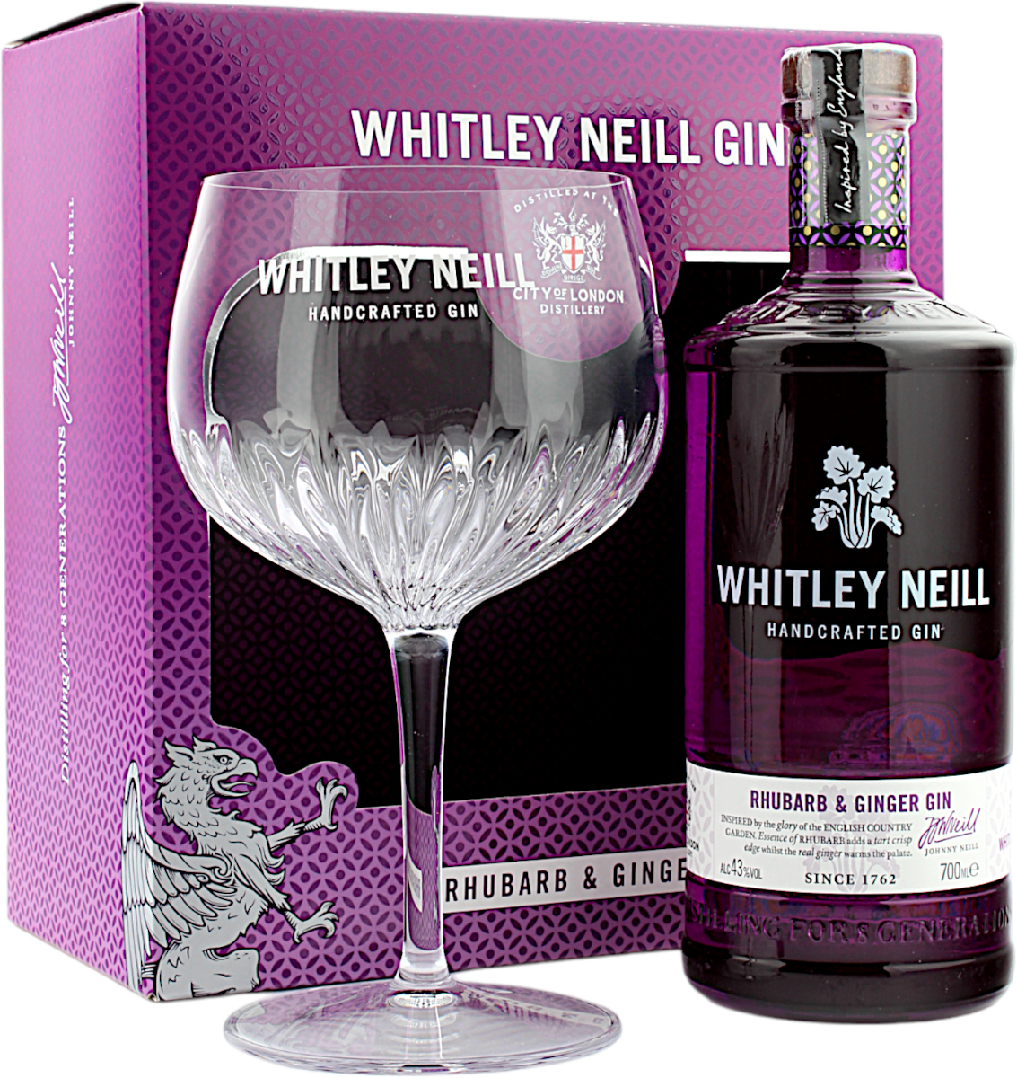 Whitley Neill Rhubarb & Ginger Gin Geschenkset mit Ballonglas 43.0% 0,7l
