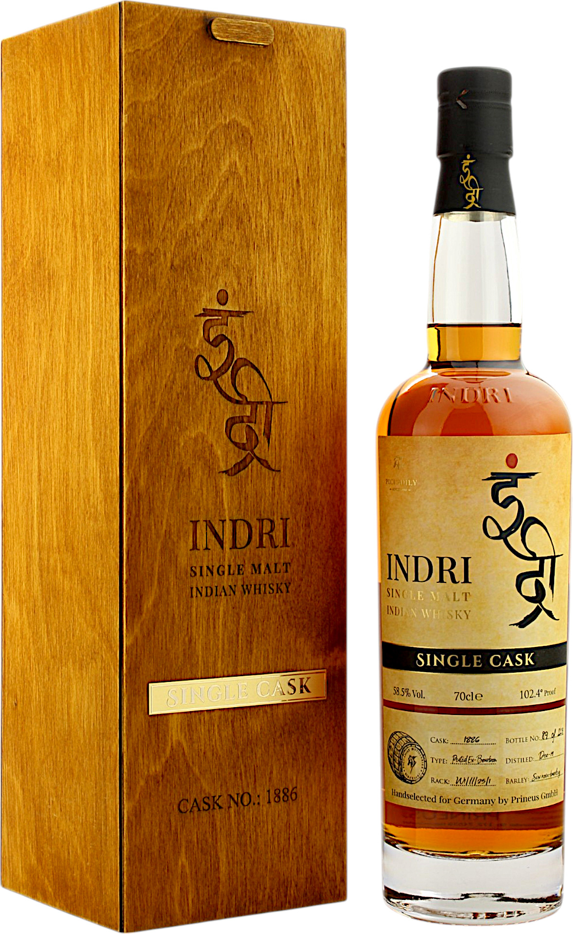 Indri 4 Jahre Peated Ex Bourbon Single Cask #1886 58.5% 0,7l