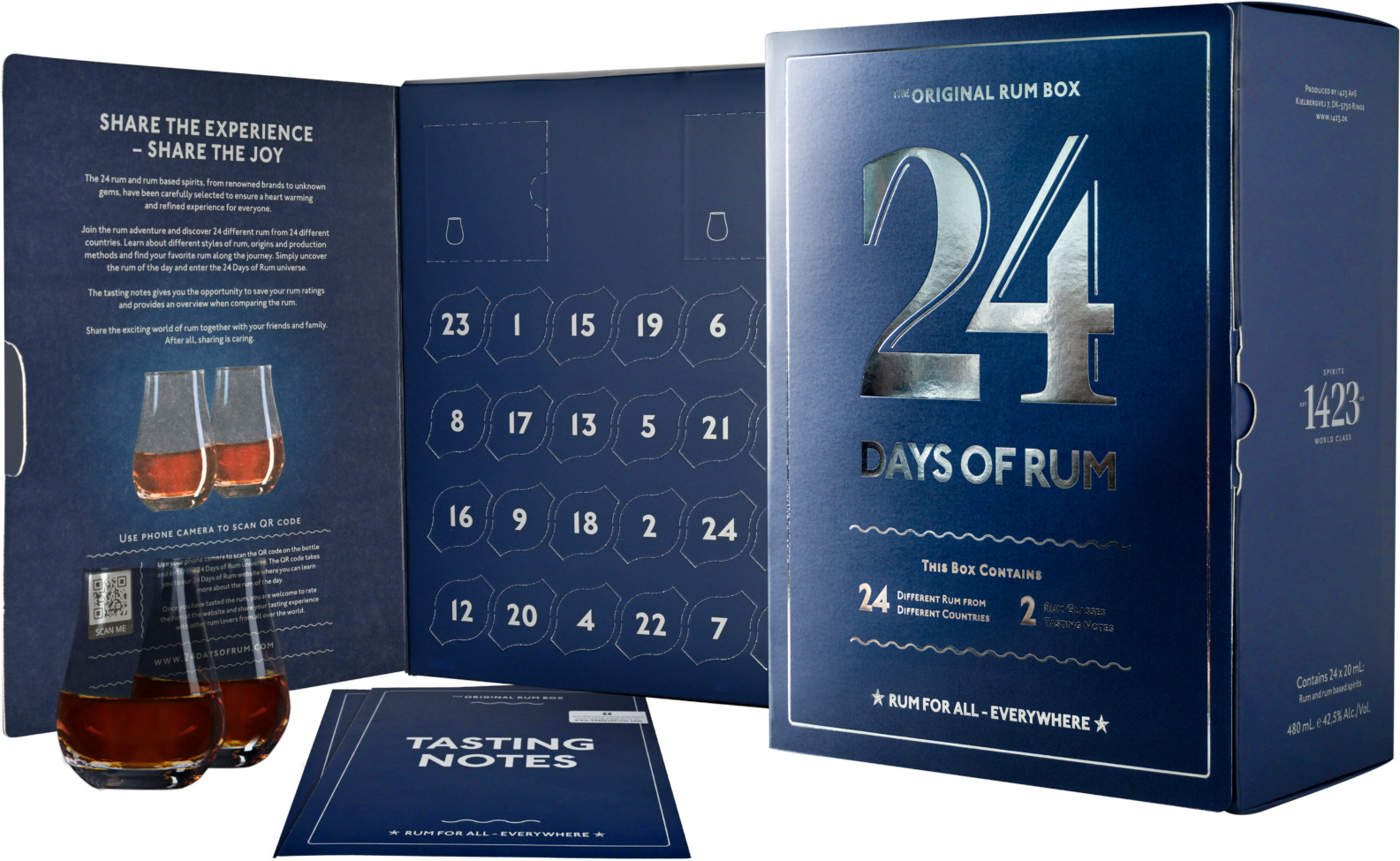 24 Days of Rum Kalender 2025 Blue Edition mit 2 Nosing Gläsern 42.5% 0,48l