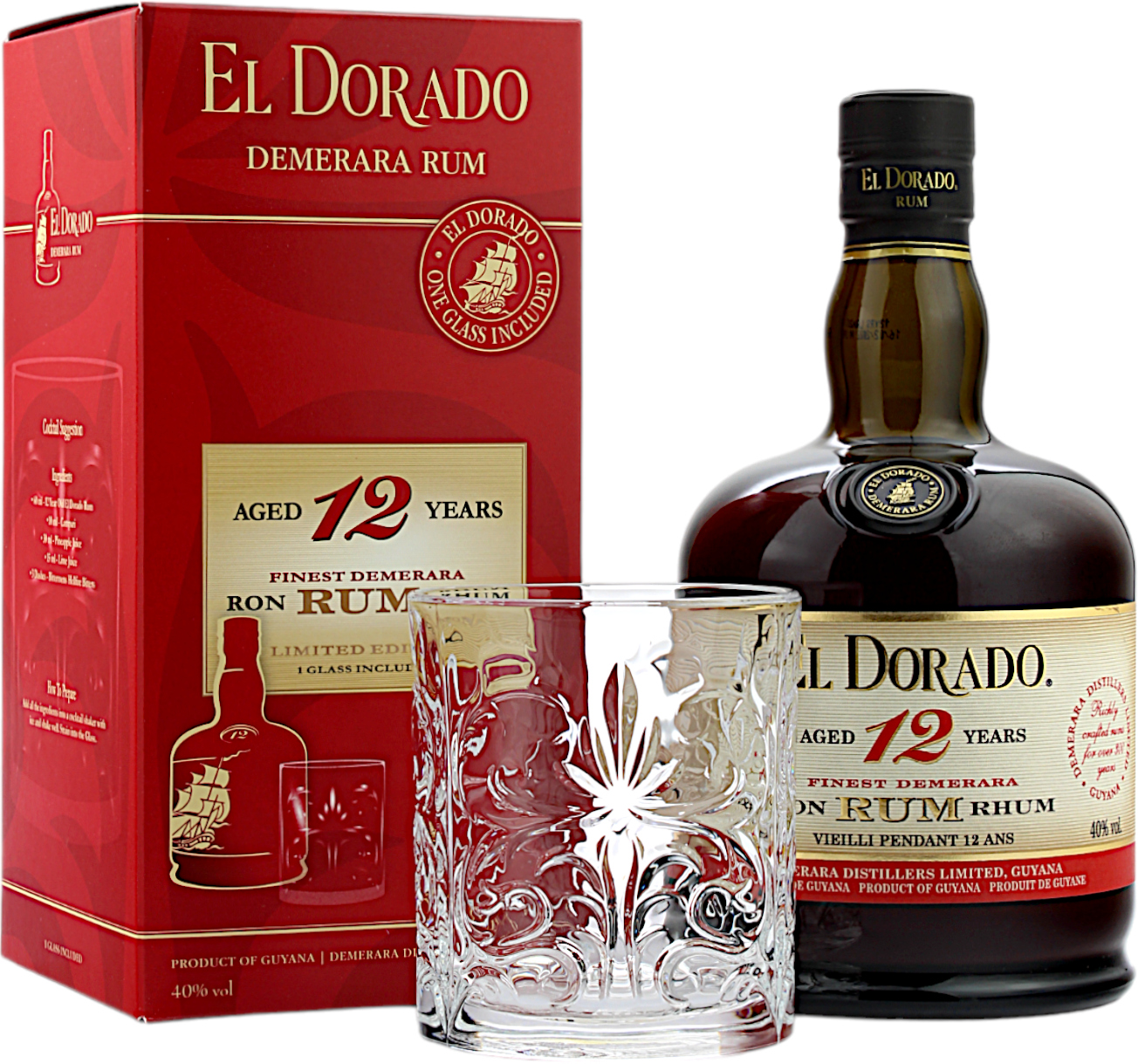 El Dorado Rum 12 Jahre Geschenkset mit einem Nosing Glas 40.0% 0,7l