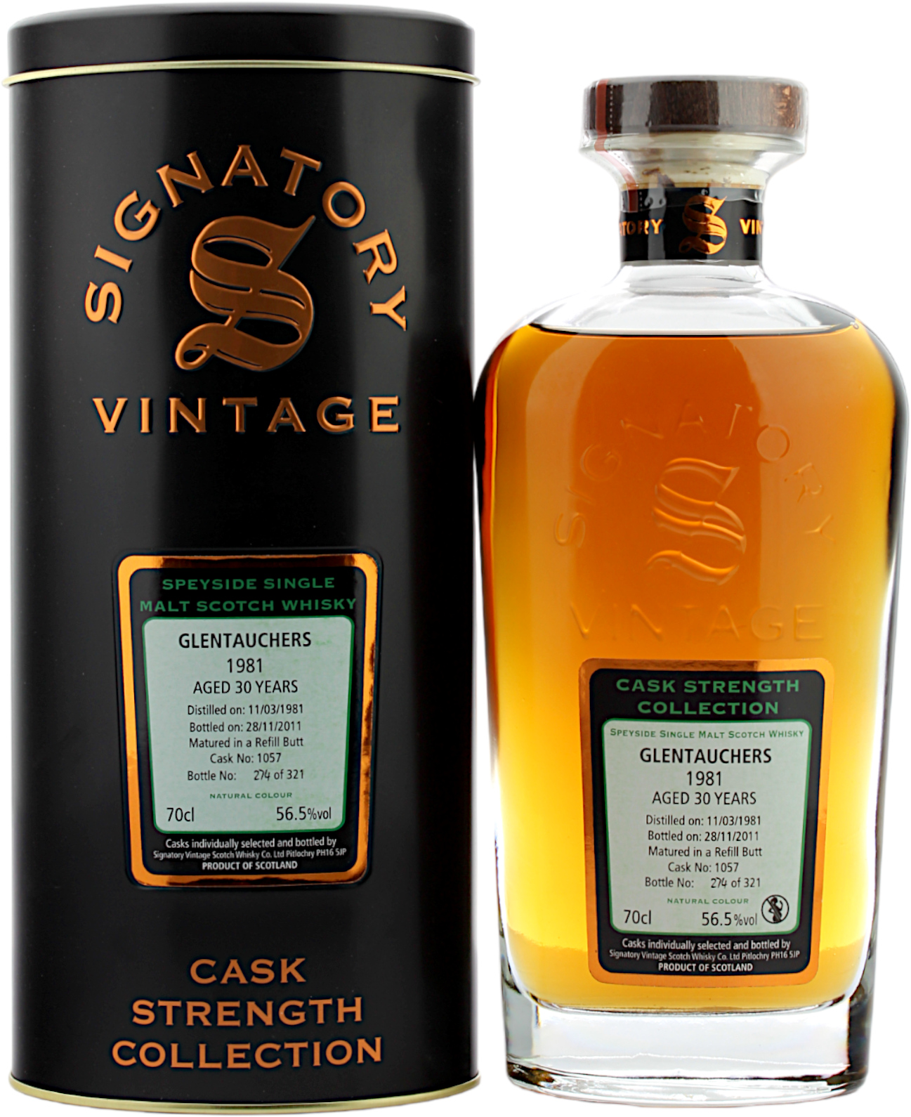 Glentauchers 30 Jahre 1981/2011 Sherry Cask Signatory Cask Strength 56.5% 0,7l