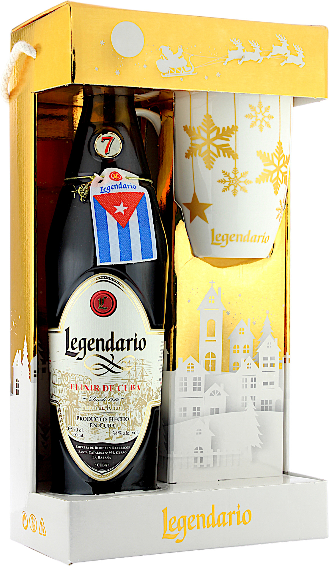 Legendario Elixir de Cuba Geschenkbox mit Weihnachtstasse 34.0% 0,7l