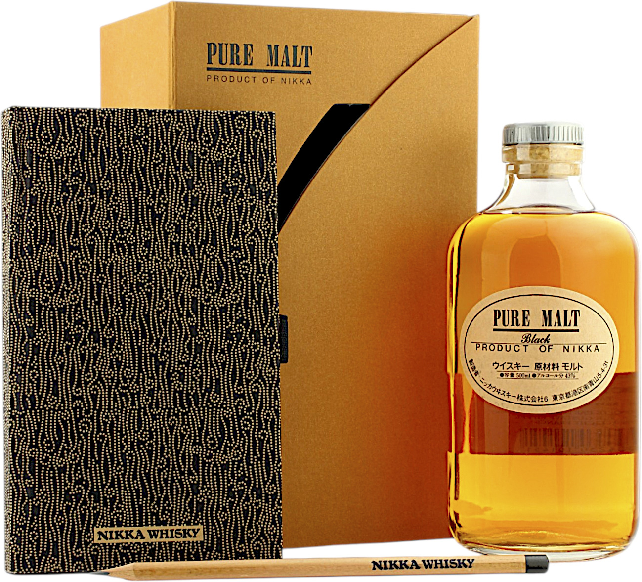 Nikka Black Pure Malt Geschenkset Whisky mit Tasting Journal & Stift 43.0% 0,5l