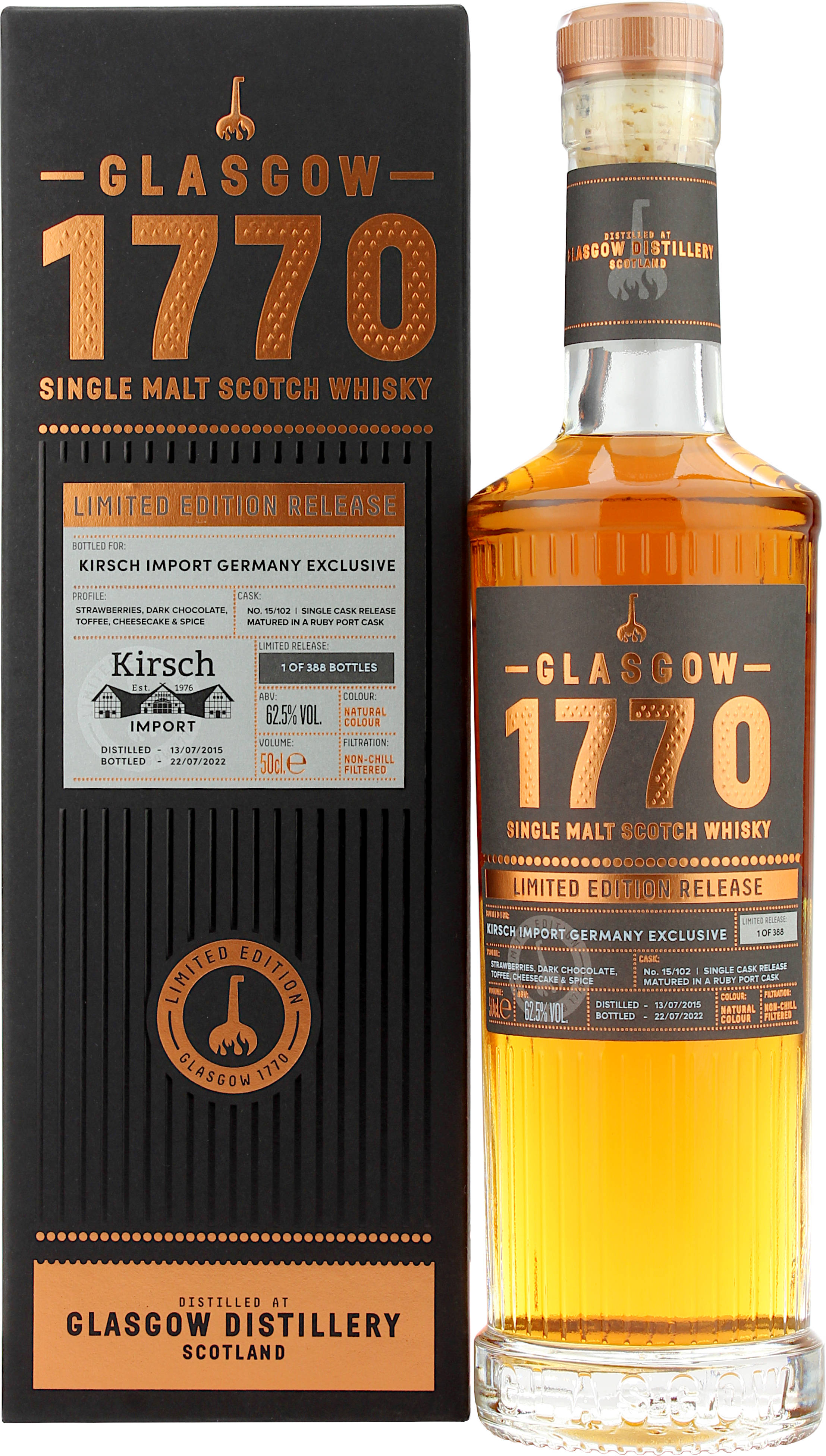 1770 Glasgow Distillery 7 Jahre 2015/2022 Single Ruby Port Cask for Kirsch 62.5% 0,5l