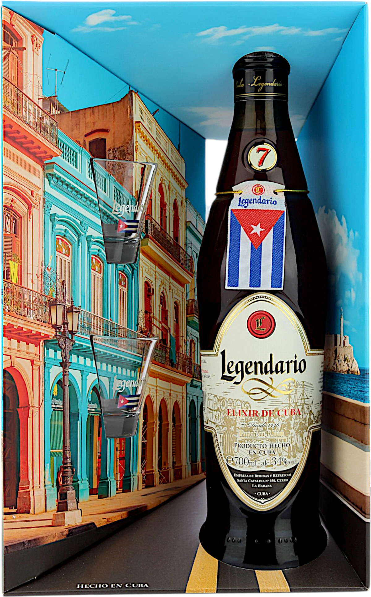 Legendario Elixir de Cuba Geschenkbox mit zwei Gläsern 34.0% 0,7l Legendario Elixir de Cuba Geschenkbox mit zwei Gläsern 34.0% 0,7l