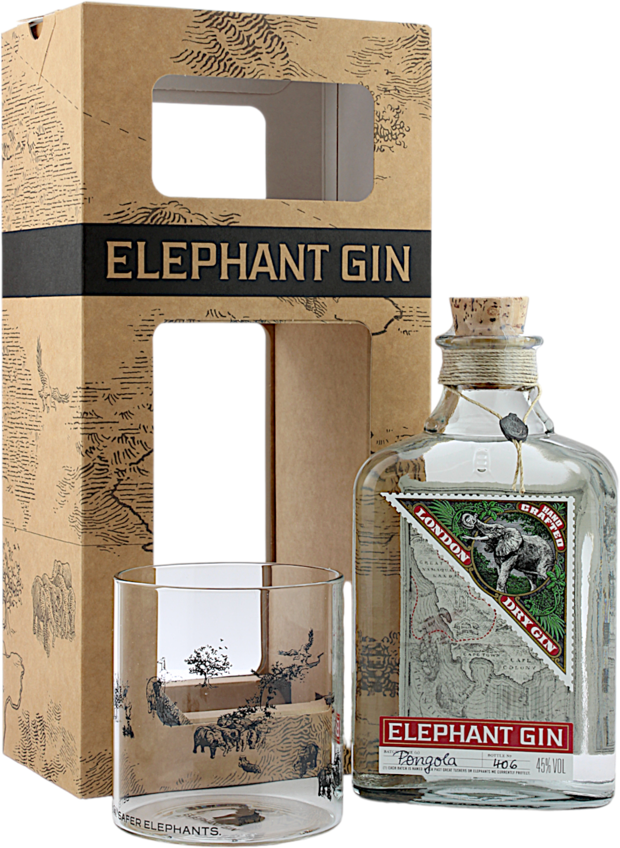 Elephant London Dry Gin Geschenkset mit Glas 45.0% 0,5l