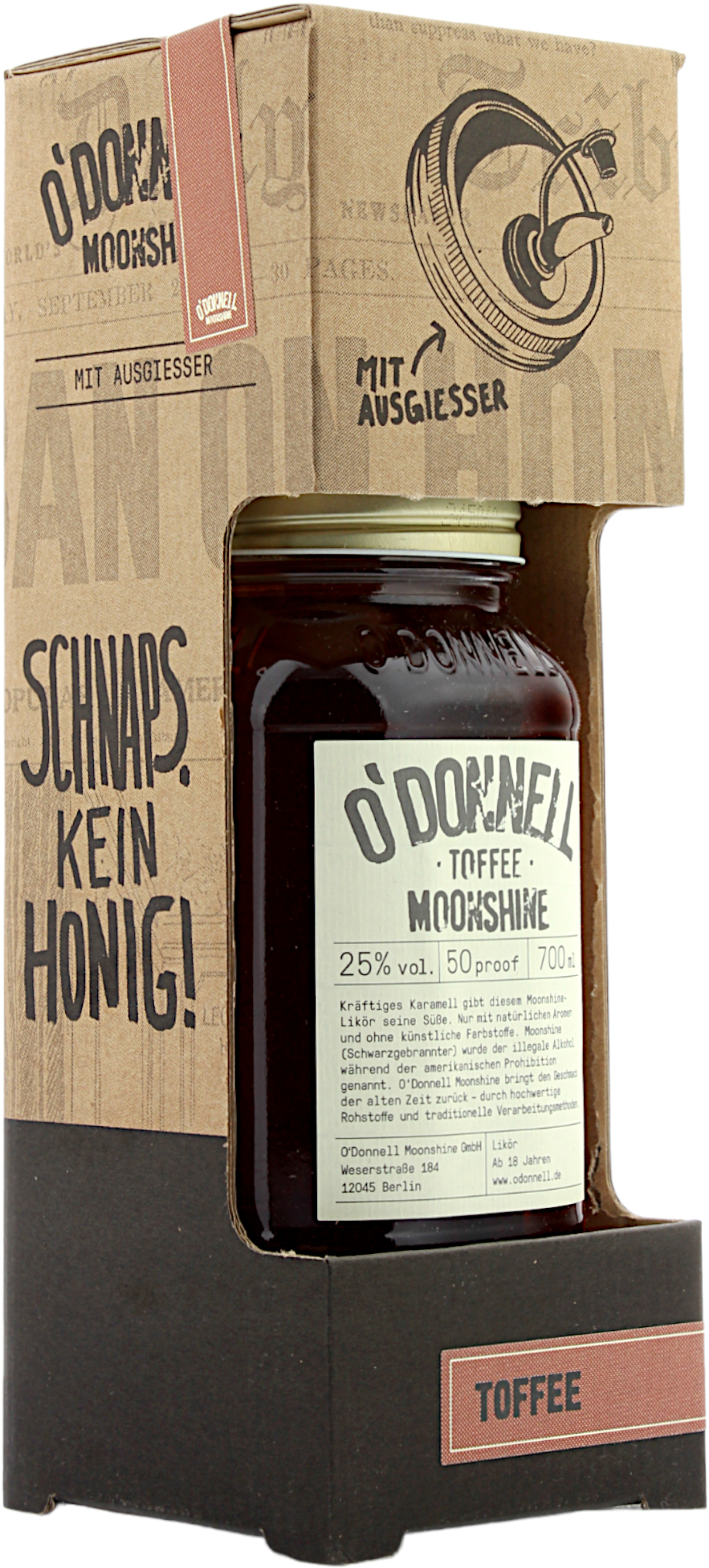 Kombi O'Donnell Moonshine Toffee mit Ausgießer 25.0% 0,7l