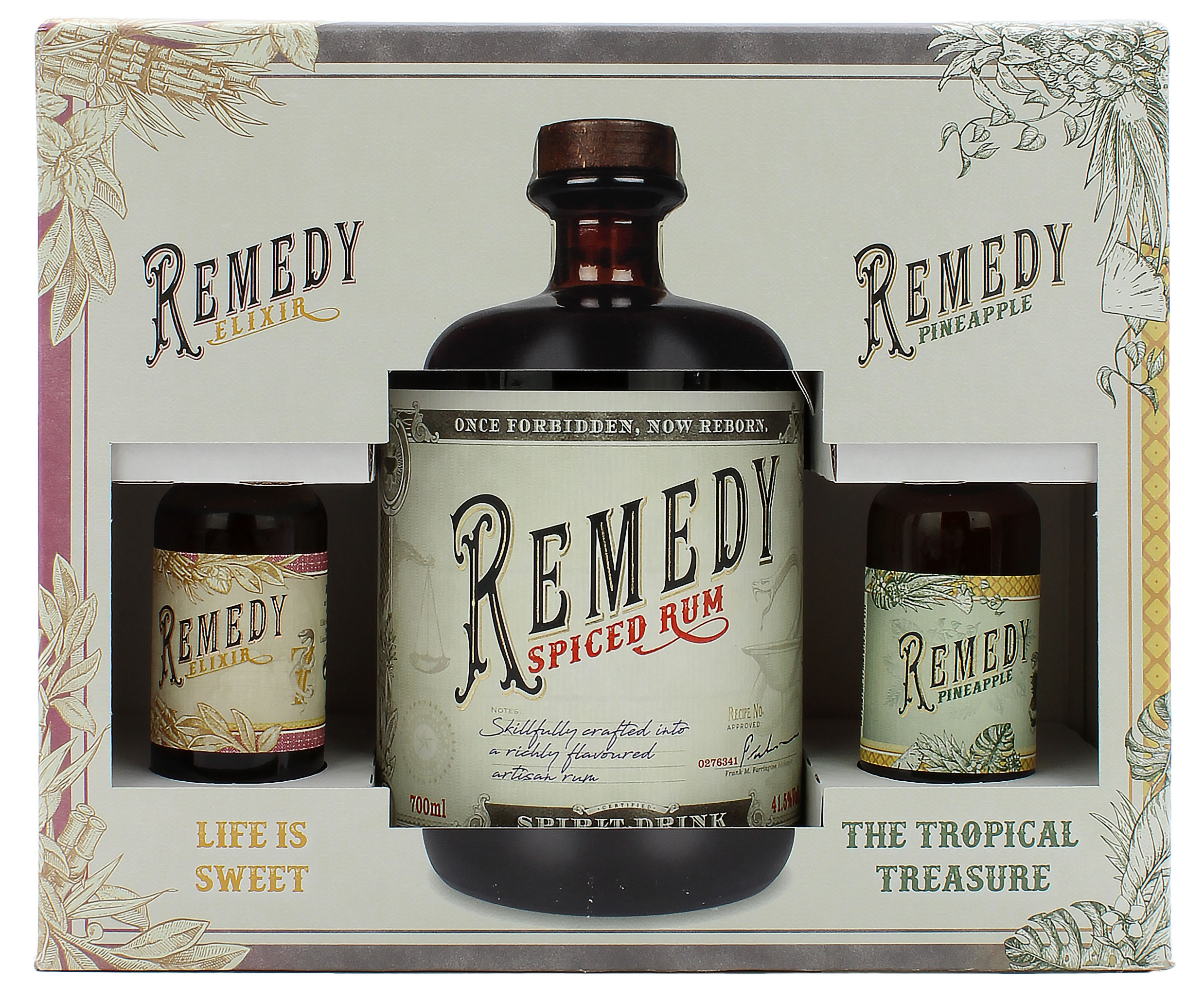 Remedy Spiced Rum Geschenkset mit 50ml Miniatur vom Elixir / Pineapple 40.9% 0,8l